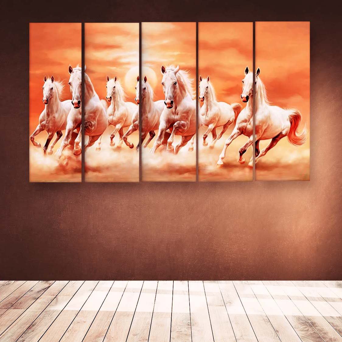 Casperme Vastu 7 Horses Running Wall Painting For Living Room for Bedroom, Hotels & Office Decoration (48×30 inhes)