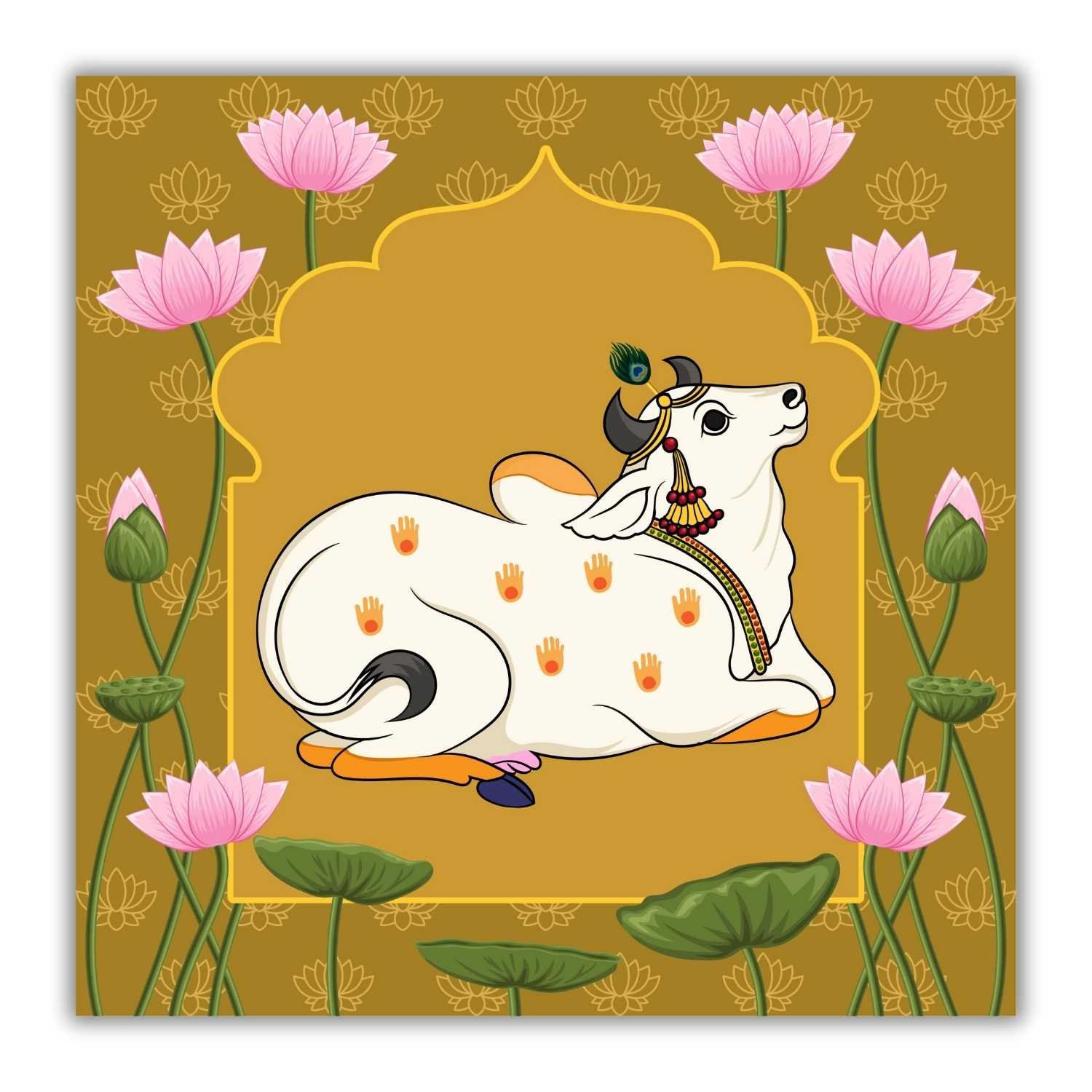 Casperme Kamdhenu Cow Vastu Prosperity Cotton Canvas Wall Painting For Living Room for Bedroom, Hotels & Office Decoration