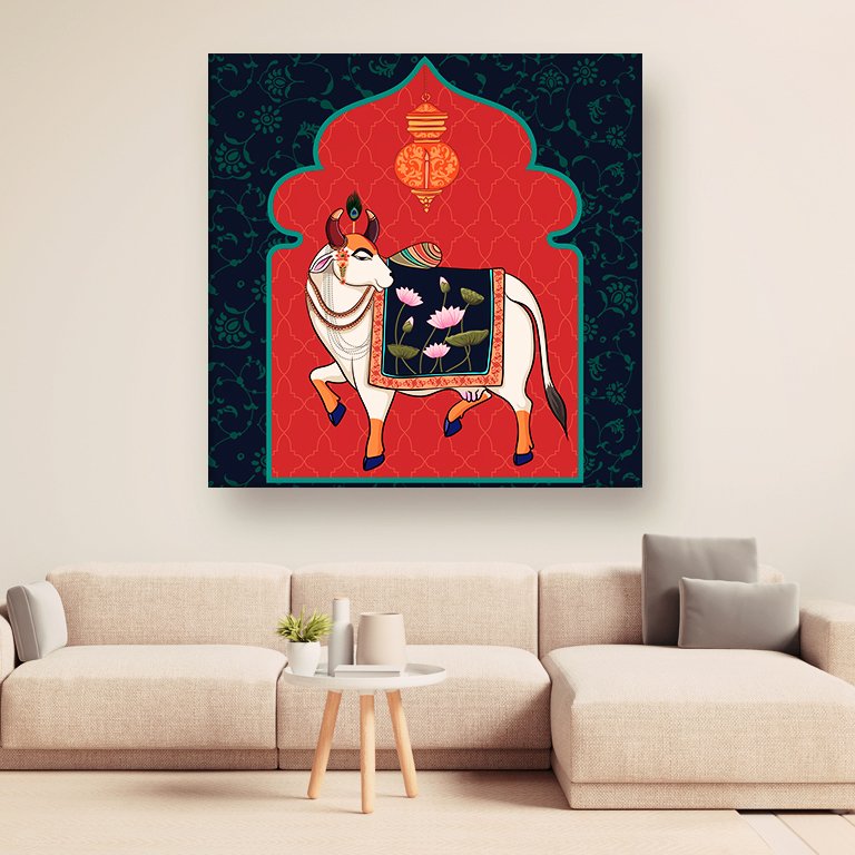 Casperme Kamdhenu Cow Vastu Prosperity Cotton Canvas Wall Painting For Living Room for Bedroom, Hotels & Office Decoration