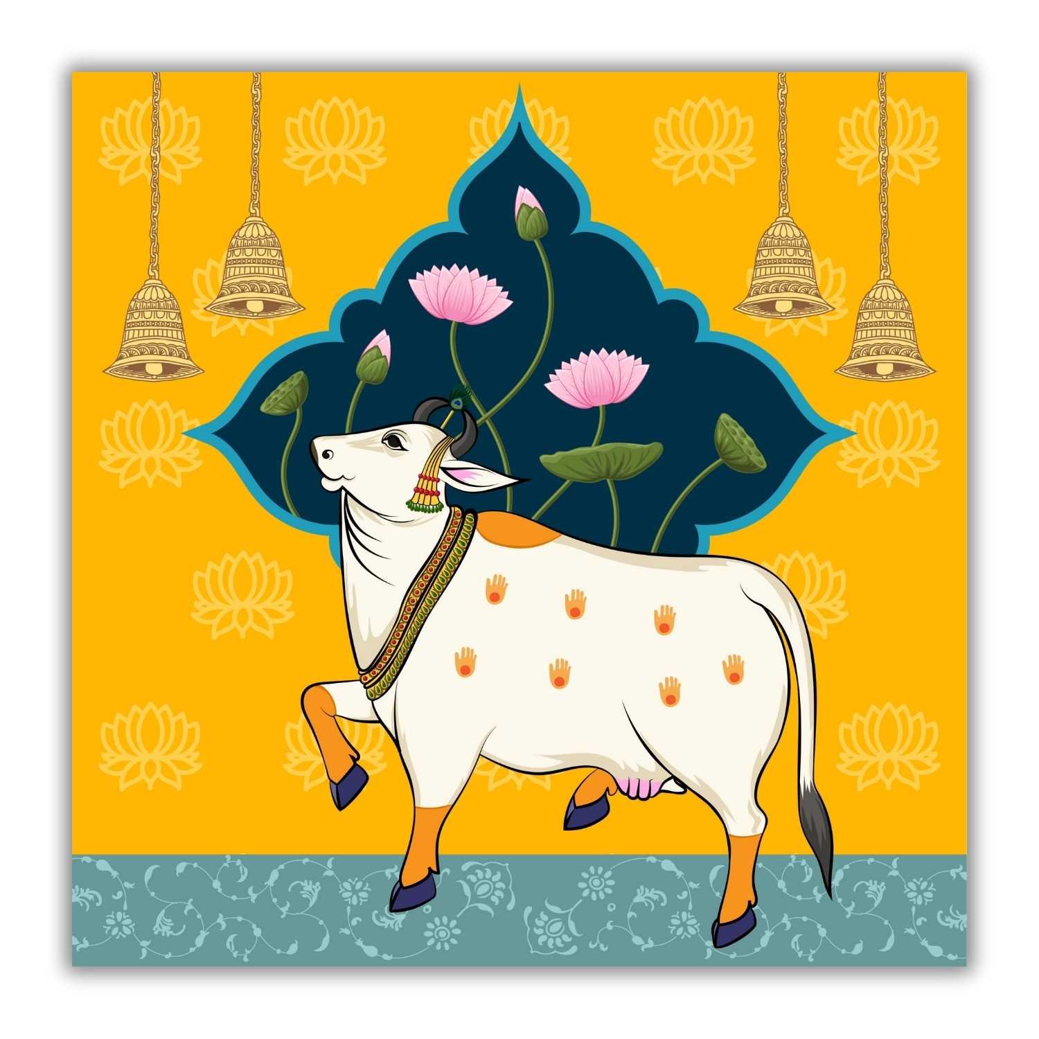 Casperme Kamdhenu Cow Vastu Prosperity Cotton Canvas Wall Painting For Living Room for Bedroom, Hotels & Office Decoration