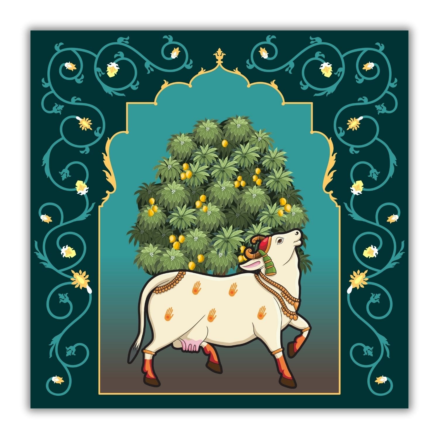 Casperme Kamdhenu Cow Vastu Prosperity Cotton Canvas Wall Painting For Living Room for Bedroom, Hotels & Office Decoration