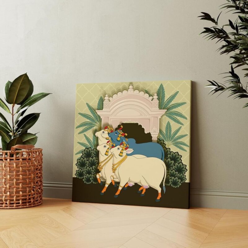 Kamdhenu Cow Vastu Prosperity Cotton Canvas Wall Painting big size For Living Room for Bedroom, Hotels & Office Decoration