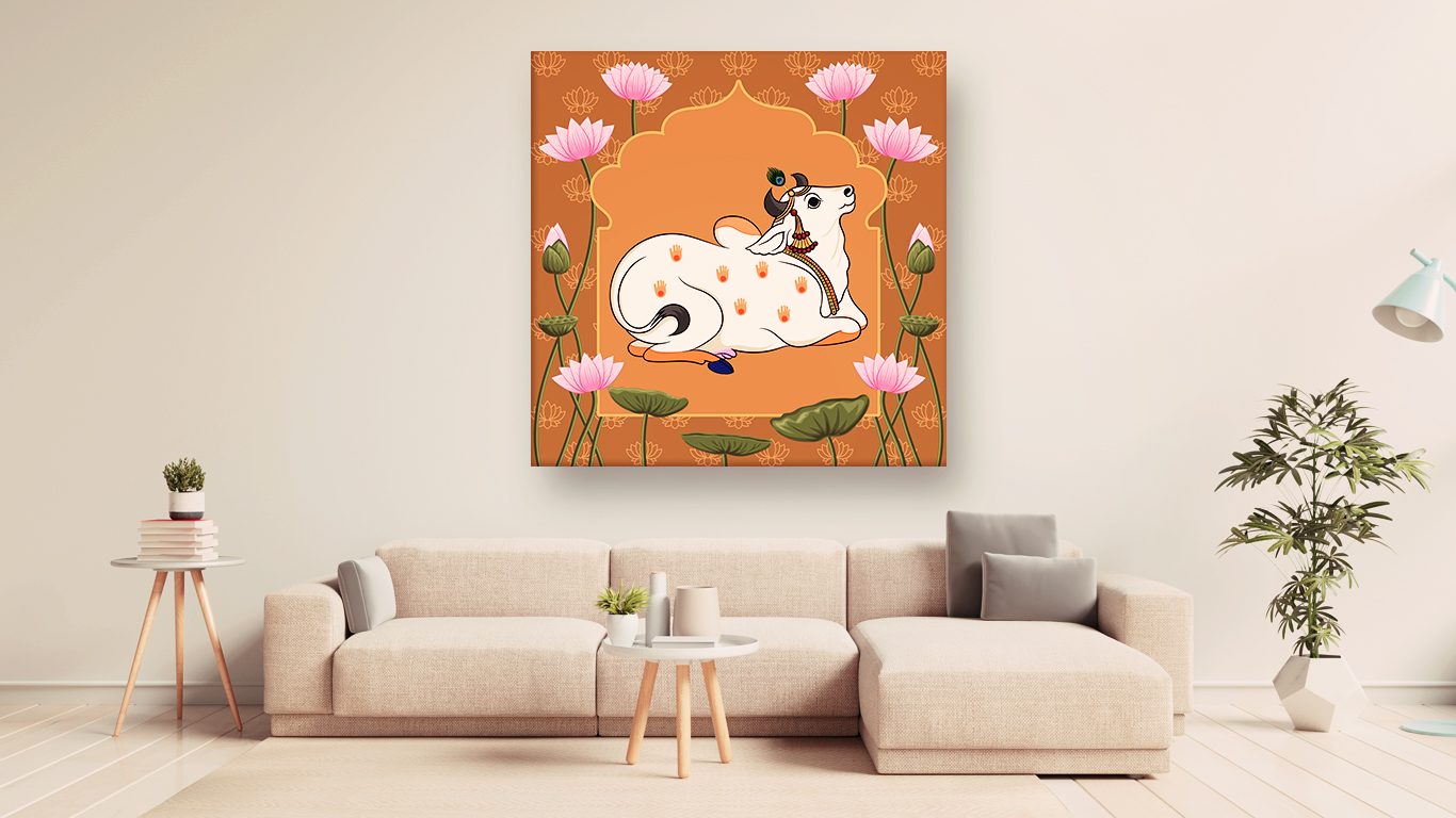 Kamdhenu Cow Vastu Prosperity Cotton Canvas Wall Painting big size For Living Room for Bedroom, Hotels & Office Decoration - Image 2