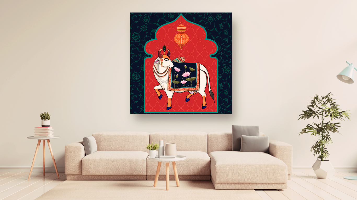 Kamdhenu Cow Vastu Prosperity Cotton Canvas Wall Painting big size For Living Room for Bedroom, Hotels & Office Decoration - Image 2