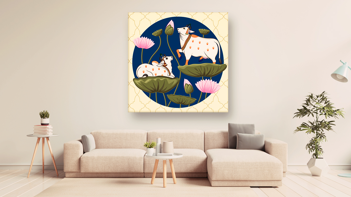 Kamdhenu Cow Vastu Prosperity Cotton Canvas Wall Painting big size For Living Room for Bedroom, Hotels & Office Decoration - Image 2