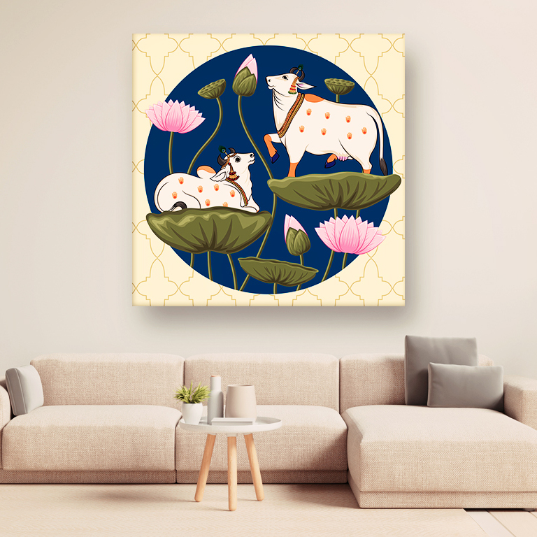 Kamdhenu Cow Vastu Prosperity Cotton Canvas Wall Painting big size For Living Room for Bedroom, Hotels & Office Decoration