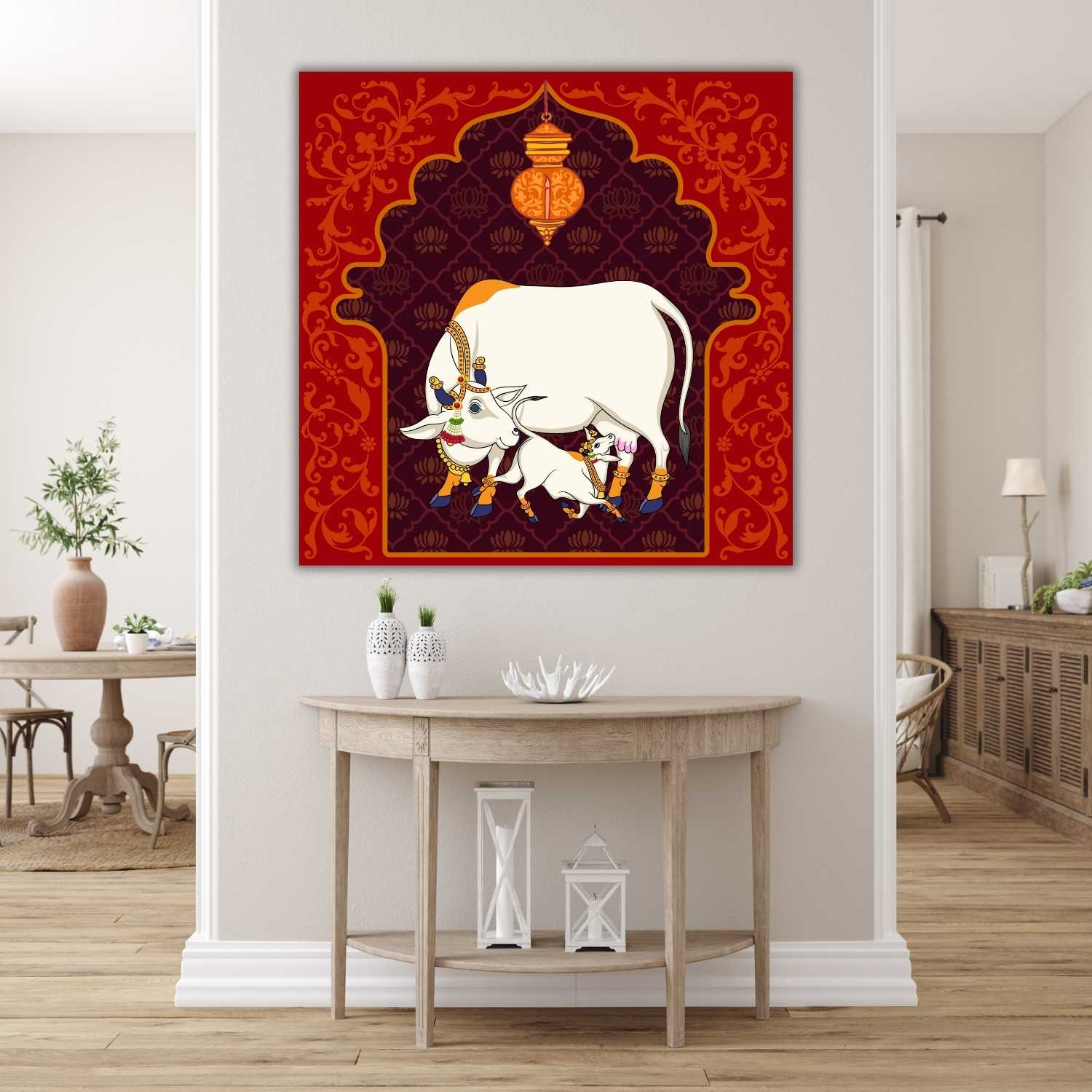 Kamdhenu Cow Vastu Prosperity Cotton Canvas Wall Painting big size For Living Room for Bedroom, Hotels & Office Decoration - Image 2