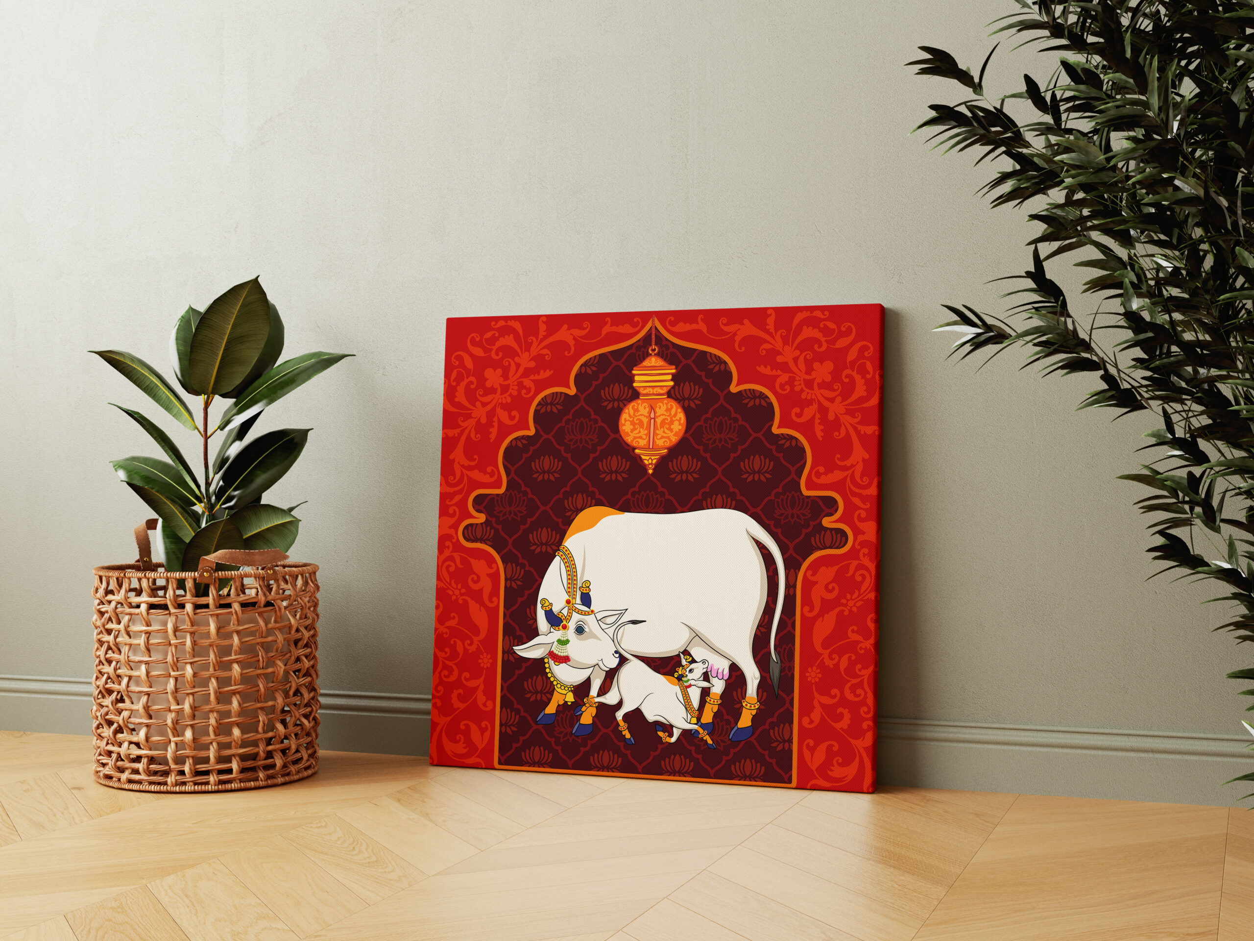 Kamdhenu Cow Vastu Prosperity Cotton Canvas Wall Painting big size For Living Room for Bedroom, Hotels & Office Decoration - Image 3