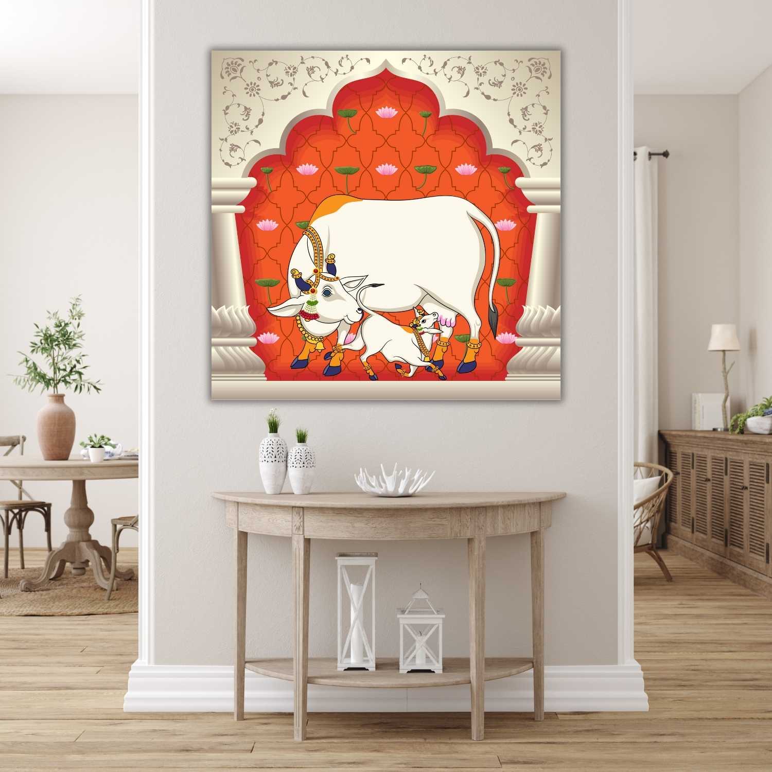 Kamdhenu Cow Vastu Prosperity Cotton Canvas Wall Painting big size For Living Room for Bedroom, Hotels & Office Decoration - Image 2