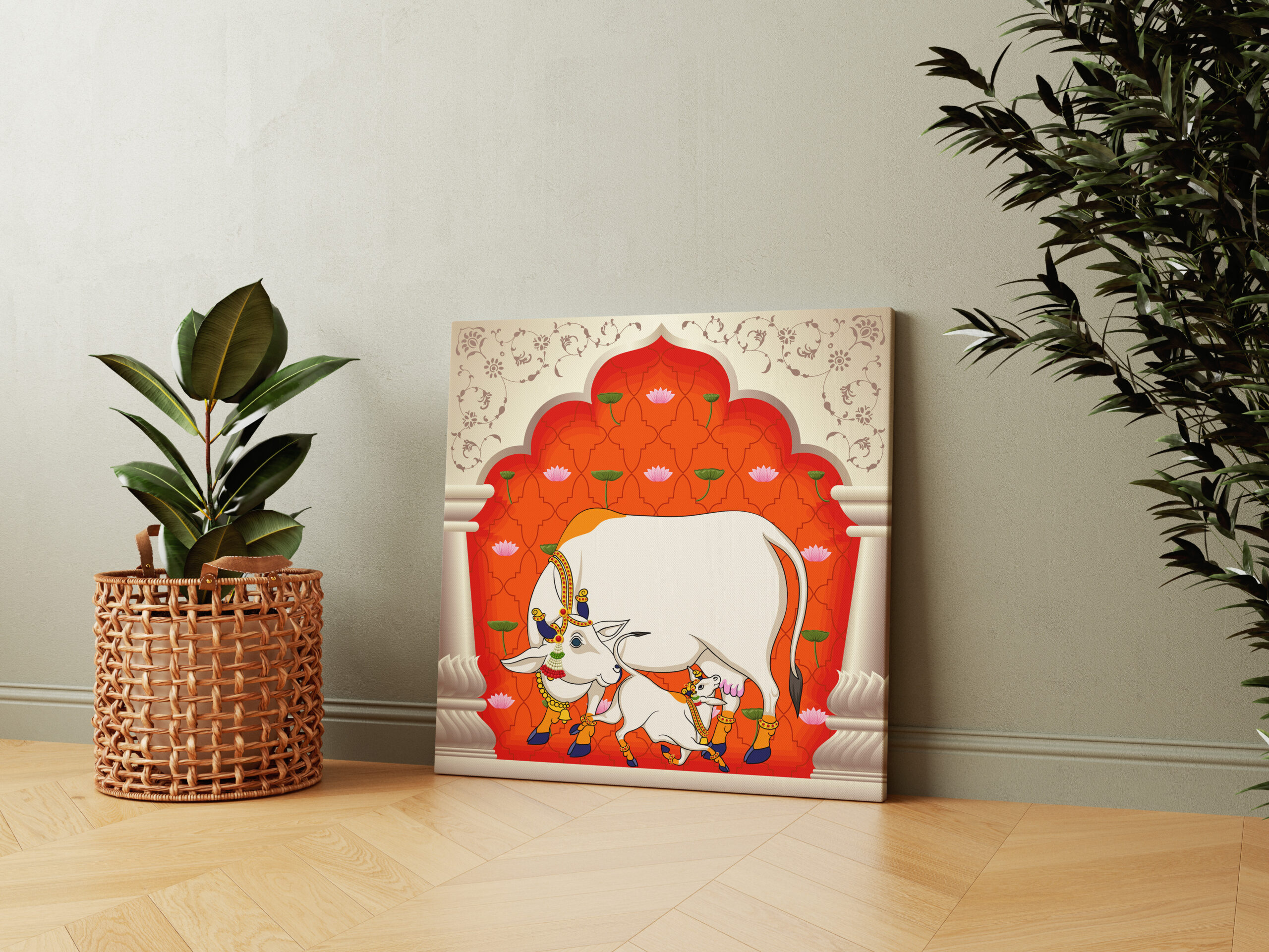 Kamdhenu Cow Vastu Prosperity Cotton Canvas Wall Painting big size For Living Room for Bedroom, Hotels & Office Decoration - Image 3