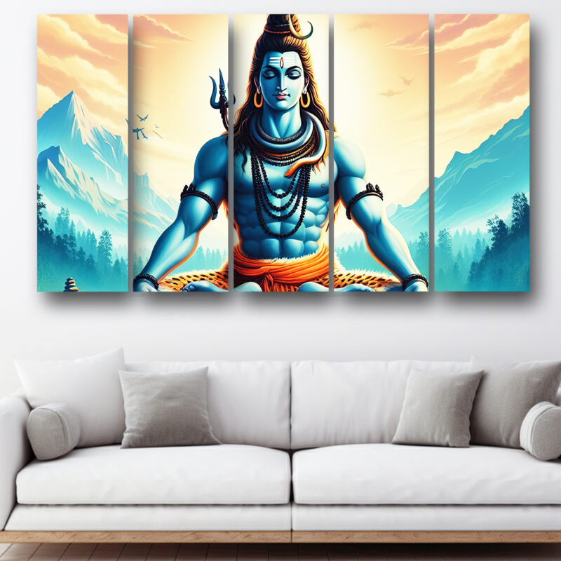 Casperme shiv ji Wall Painting Framed Big Size For Living Room, Home, office & Wall Decor, 48 x 30 inches set of 5