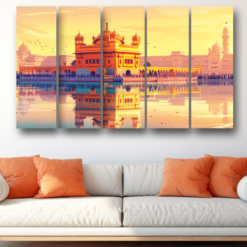 Casperme Golden temple Wall Painting Framed Big Size For Living Room, Home, office & Wall Decor, 48 x 30 inches set of 5
