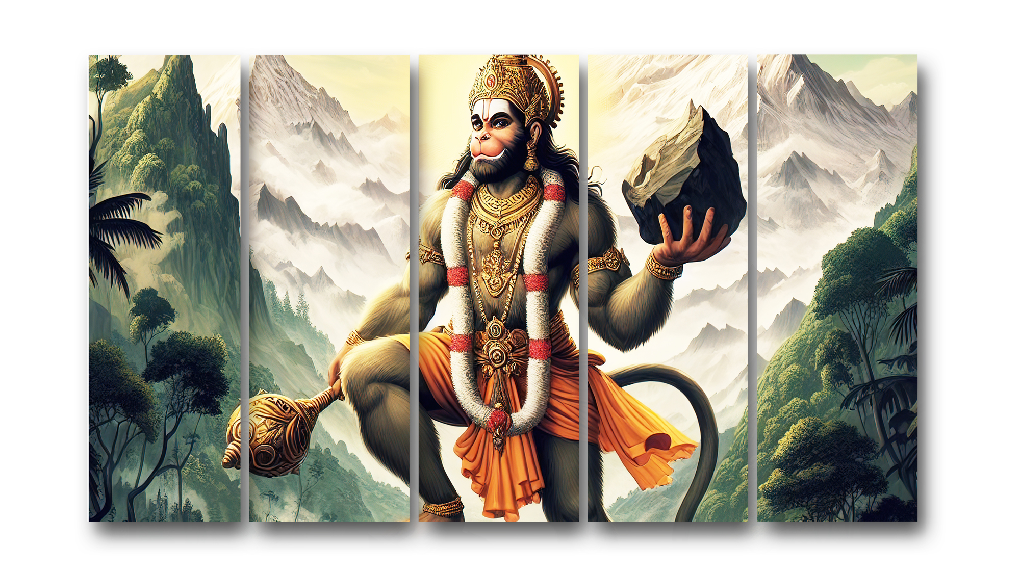Casperme Hanuman ji Wall Painting Framed Big Size For Living Room, Home, office & Wall Decor, 48 x 30 inches set of 5 - Image 4