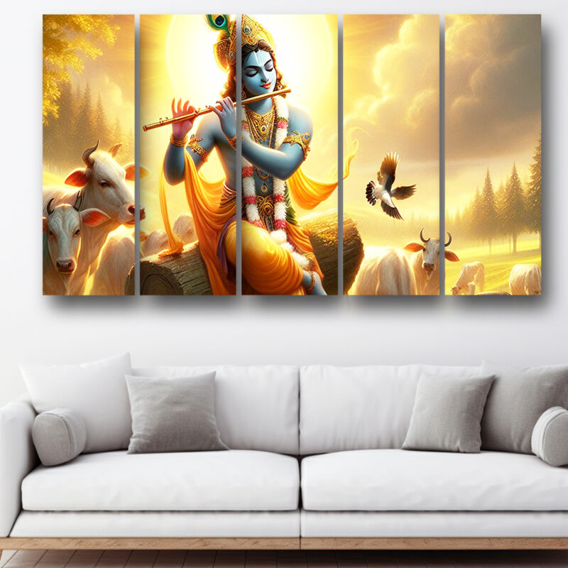 Casperme krishan ji Wall Painting Framed Big Size For Living Room, Home, office & Wall Decor, 48 x 30 inches set of 5