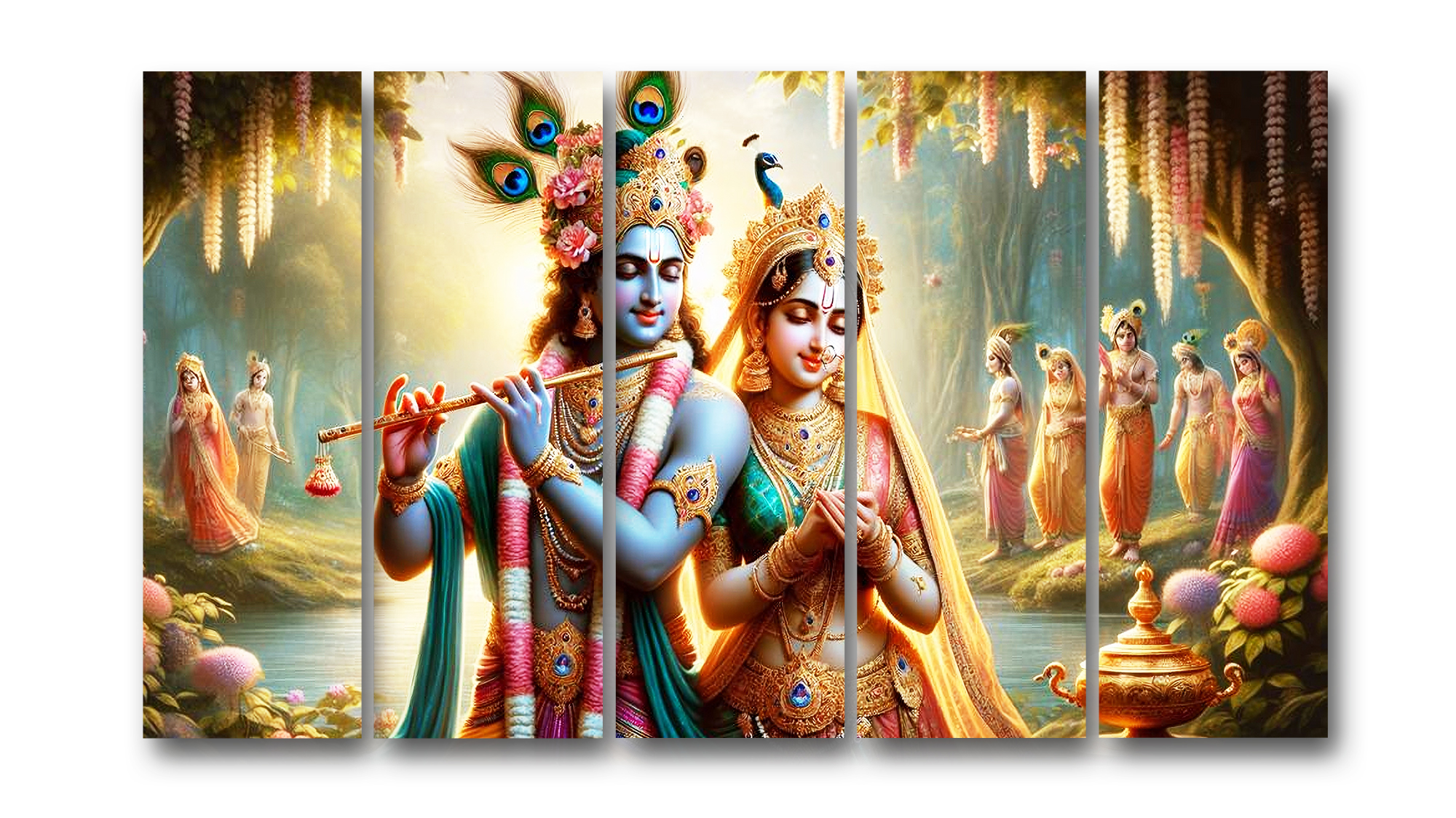 Casperme Radha krishan Wall Painting Framed Big Size For Living Room, Home, office & Wall Decor, 48 x 30 inches set of 5 - Image 2