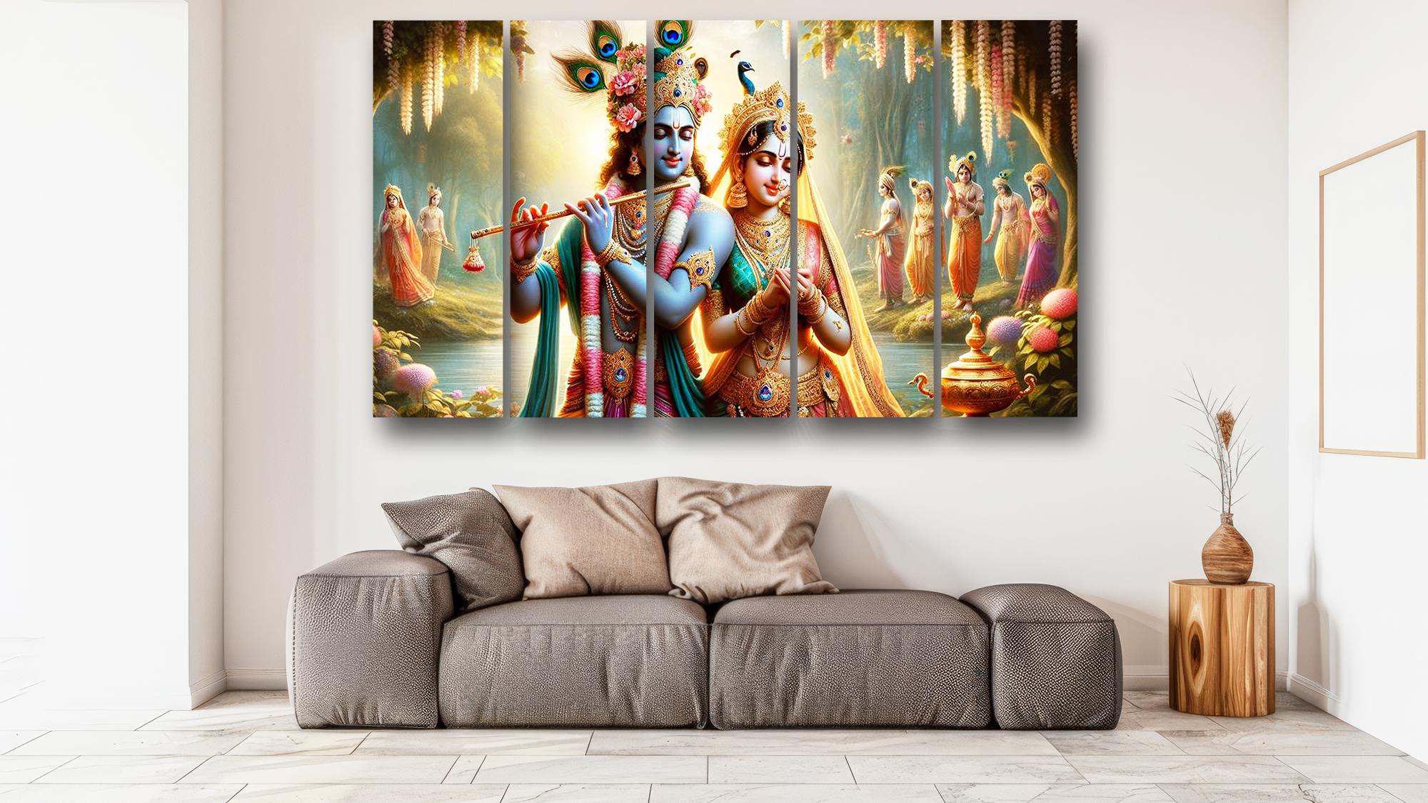 Casperme Radha krishan Wall Painting Framed Big Size For Living Room, Home, office & Wall Decor, 48 x 30 inches set of 5 - Image 4