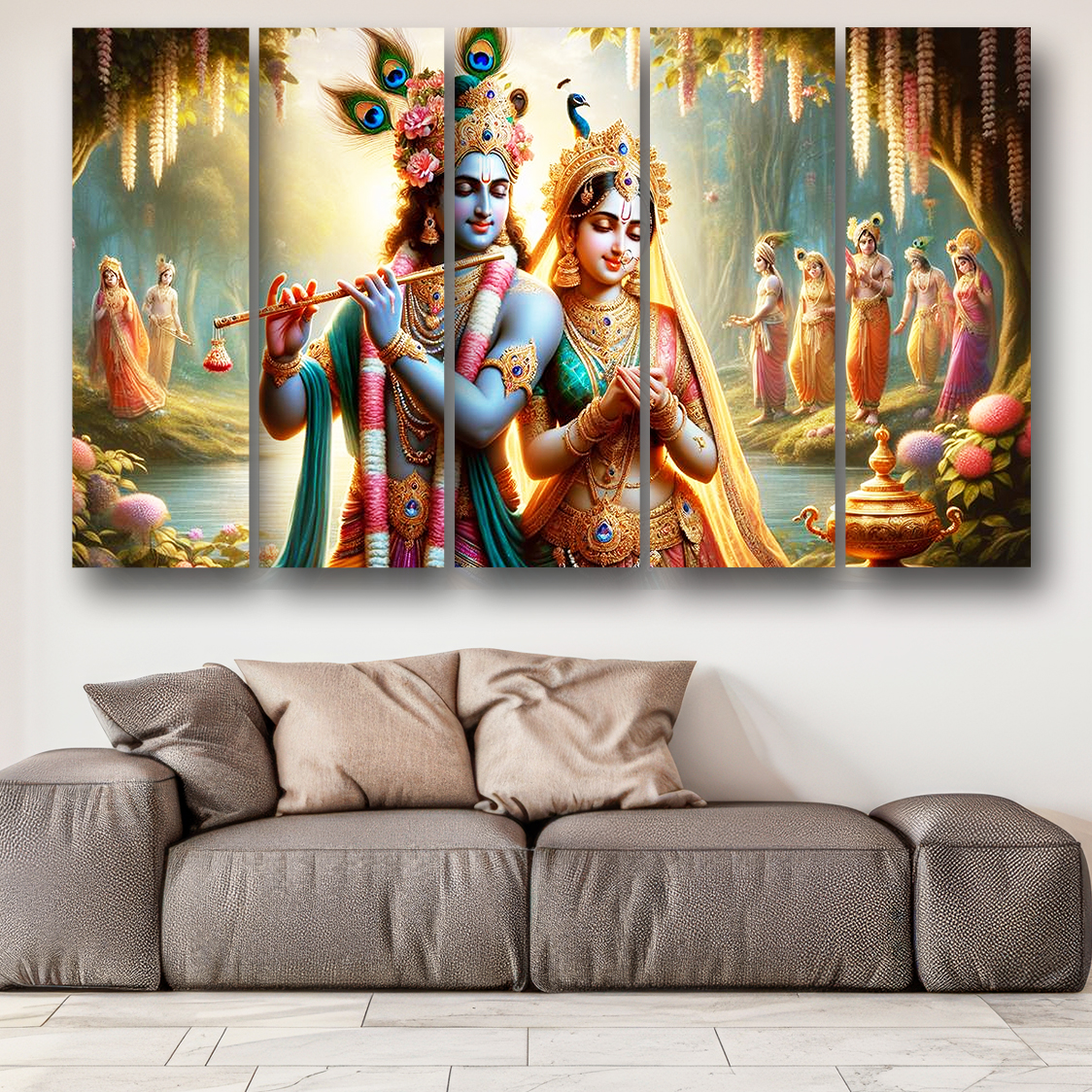 Casperme Radha krishan Wall Painting Framed Big Size For Living Room, Home, office & Wall Decor, 48 x 30 inches set of 5