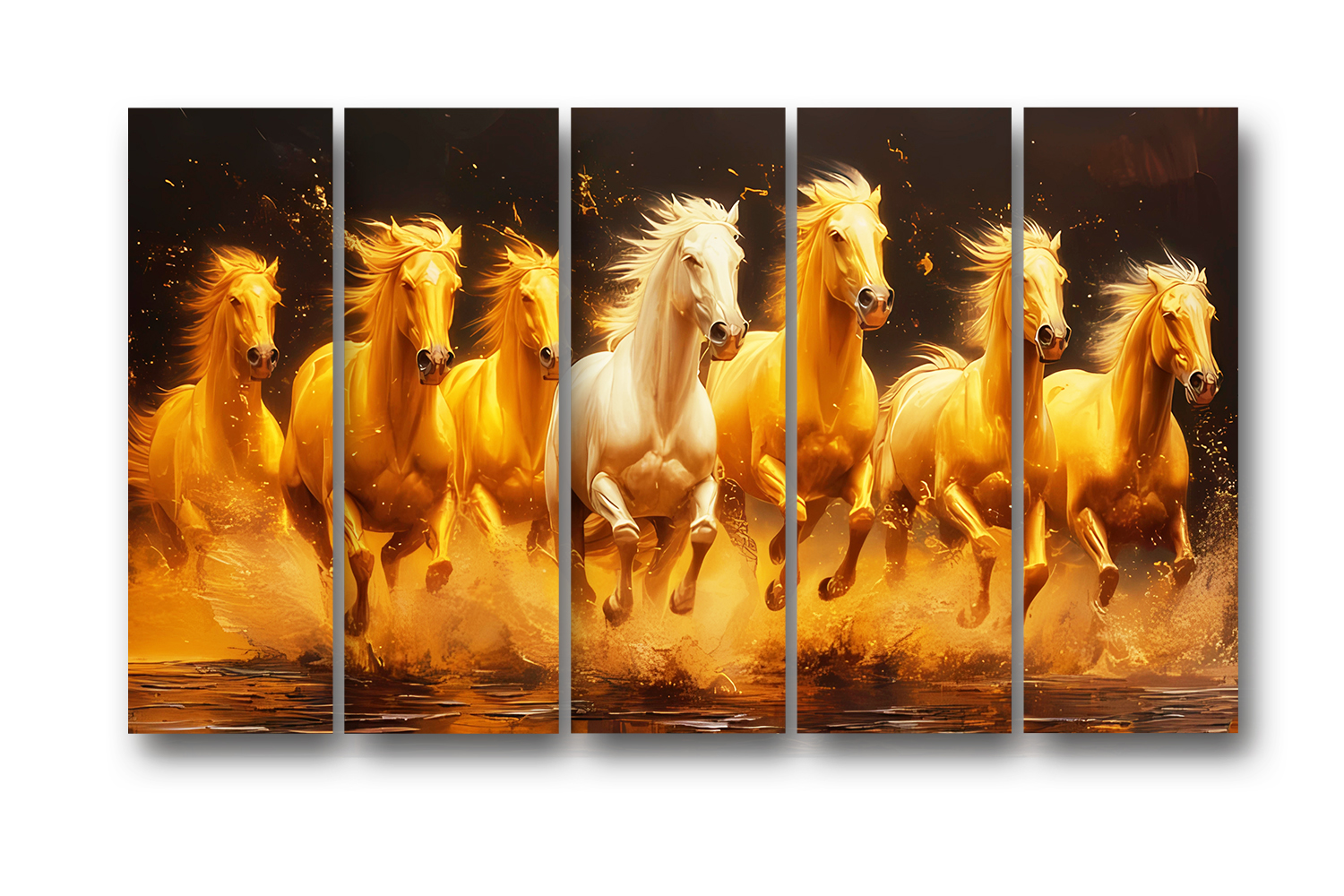 Casperme 7 Horses Wall Painting Framed Big Size For Living Room, Home, office & Wall Decor, 48 x 30 inches set of 5 - Image 2