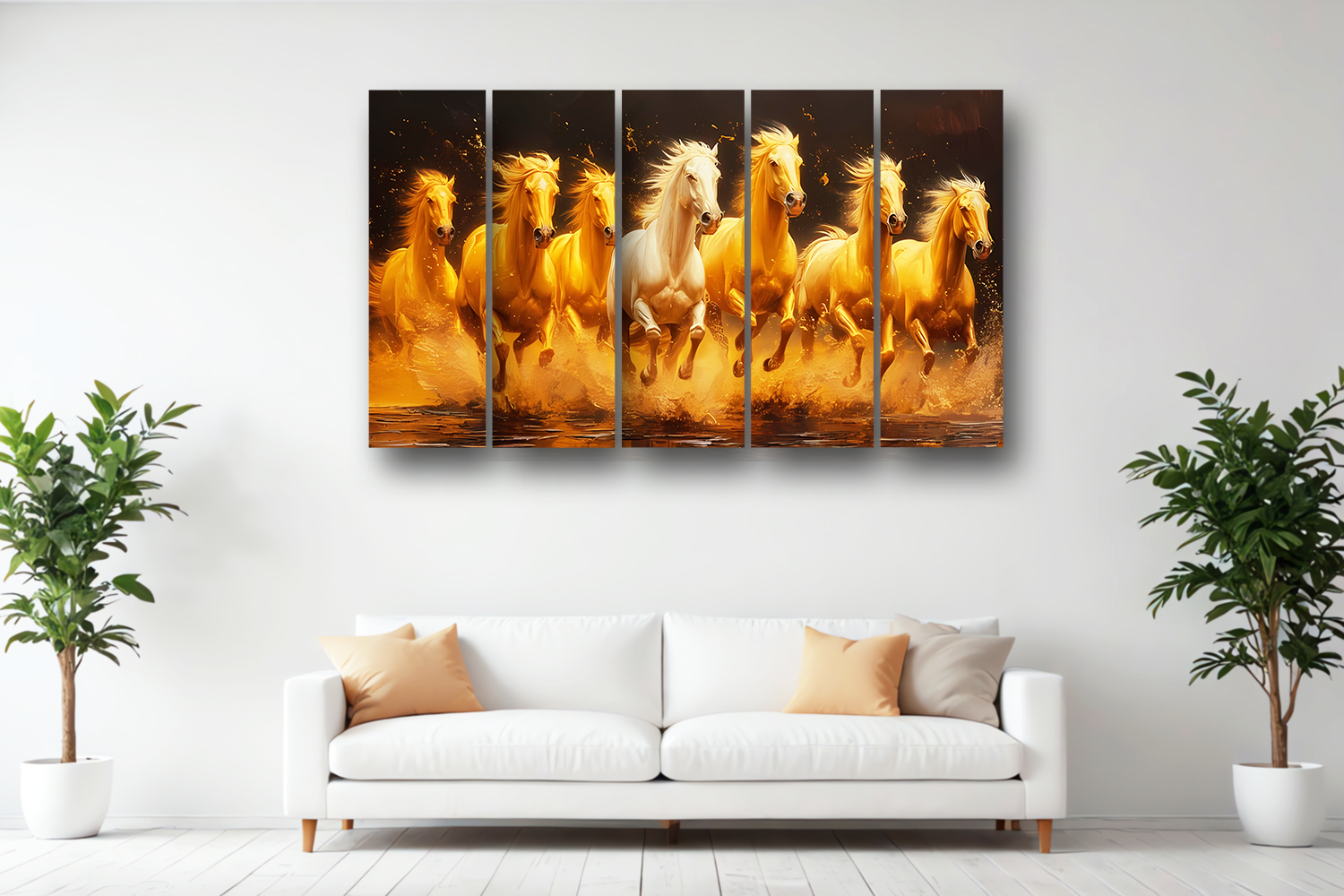 Casperme 7 Horses Wall Painting Framed Big Size For Living Room, Home, office & Wall Decor, 48 x 30 inches set of 5 - Image 4