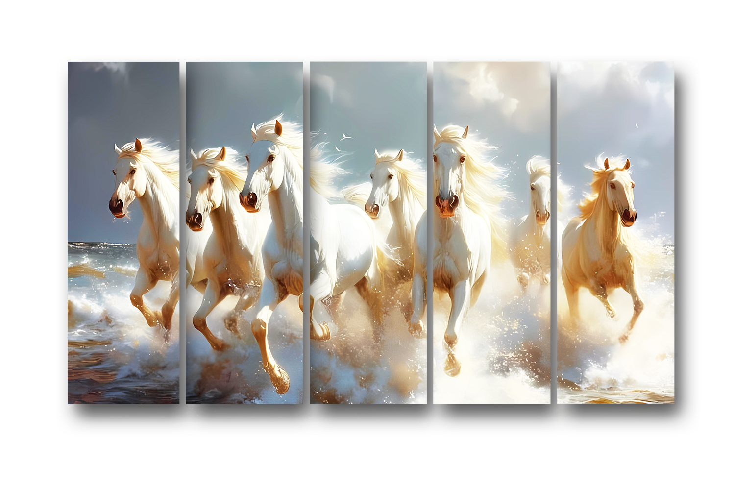 Casperme 7 Horses Wall Painting Framed Big Size For Living Room, Home, office & Wall Decor, 48 x 30 inches set of 5 - Image 2