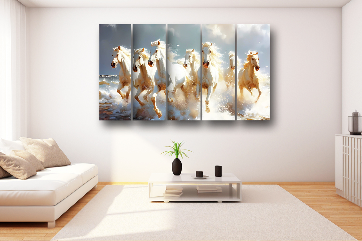 Casperme 7 Horses Wall Painting Framed Big Size For Living Room, Home, office & Wall Decor, 48 x 30 inches set of 5 - Image 4