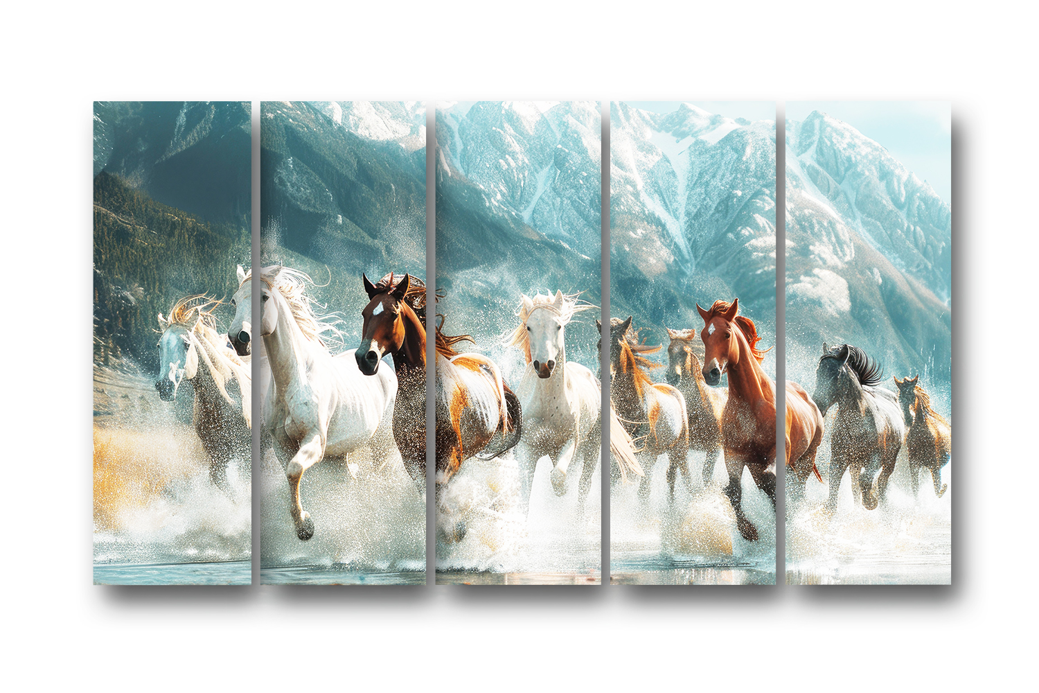 Casperme 7 Horses Wall Painting Framed Big Size For Living Room, Home, office & Wall Decor, 48 x 30 inches set of 5 - Image 2