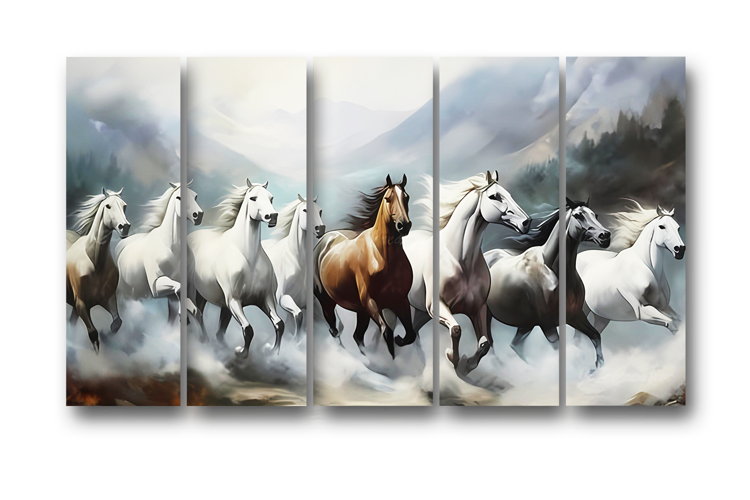 Casperme 7 Horses Wall Painting Framed Big Size For Living Room, Home, office & Wall Decor, 48 x 30 inches set of 5 - Image 2