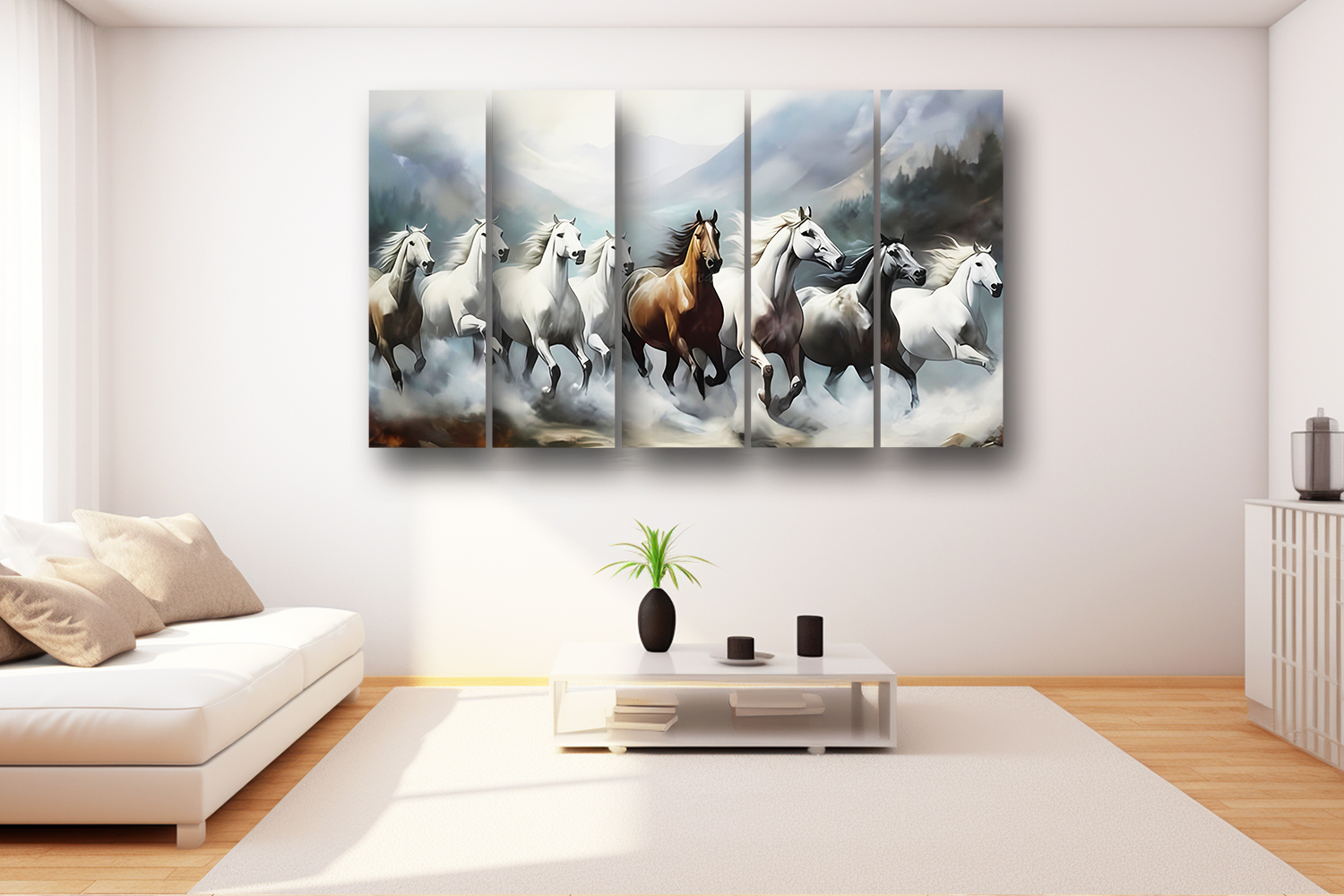 Casperme 7 Horses Wall Painting Framed Big Size For Living Room, Home, office & Wall Decor, 48 x 30 inches set of 5 - Image 4