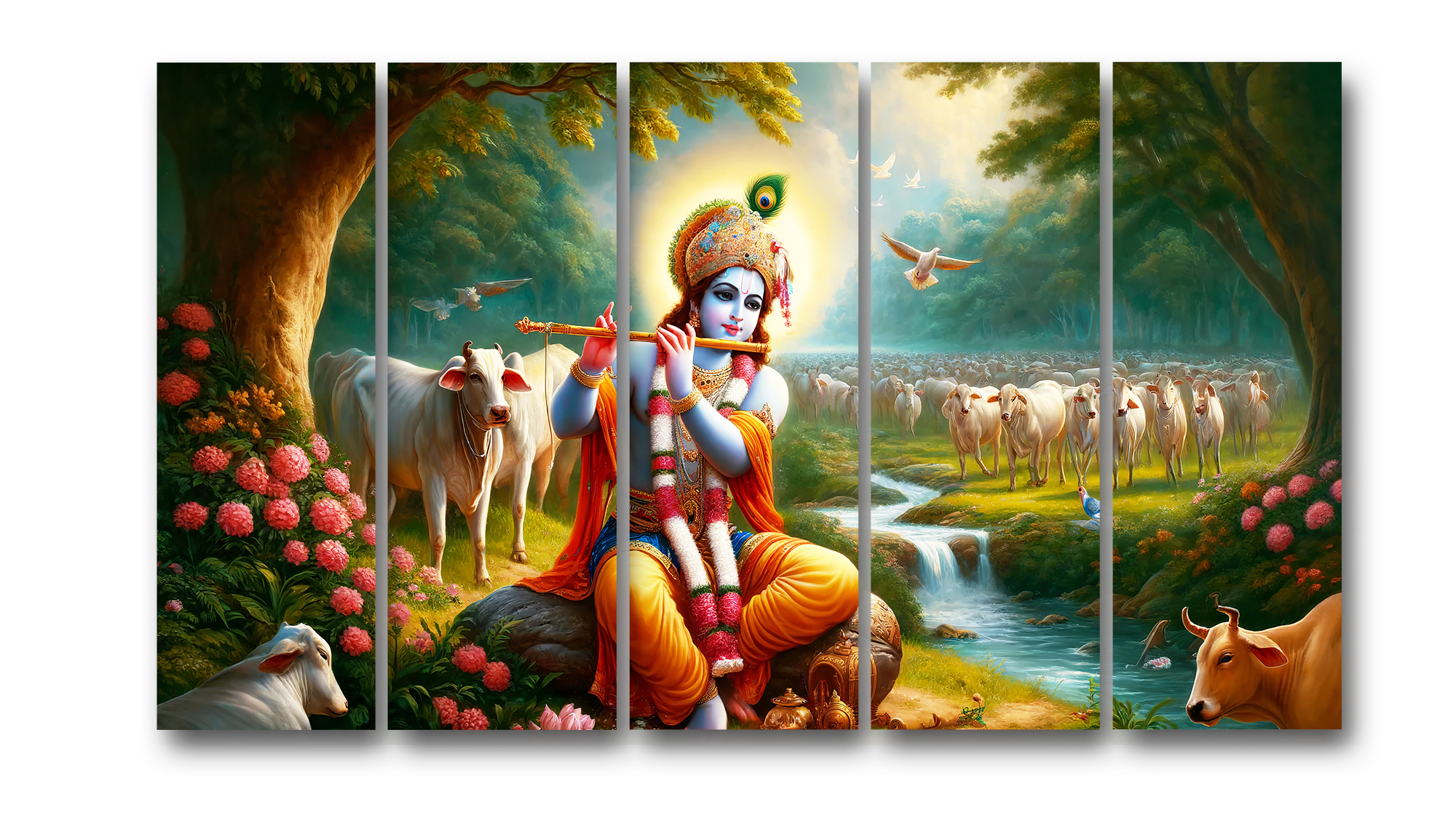 Casperme krishan ji Wall Painting Framed Big Size For Living Room, Home, office & Wall Decor, 48 x 30 inches set of 5 - Image 2