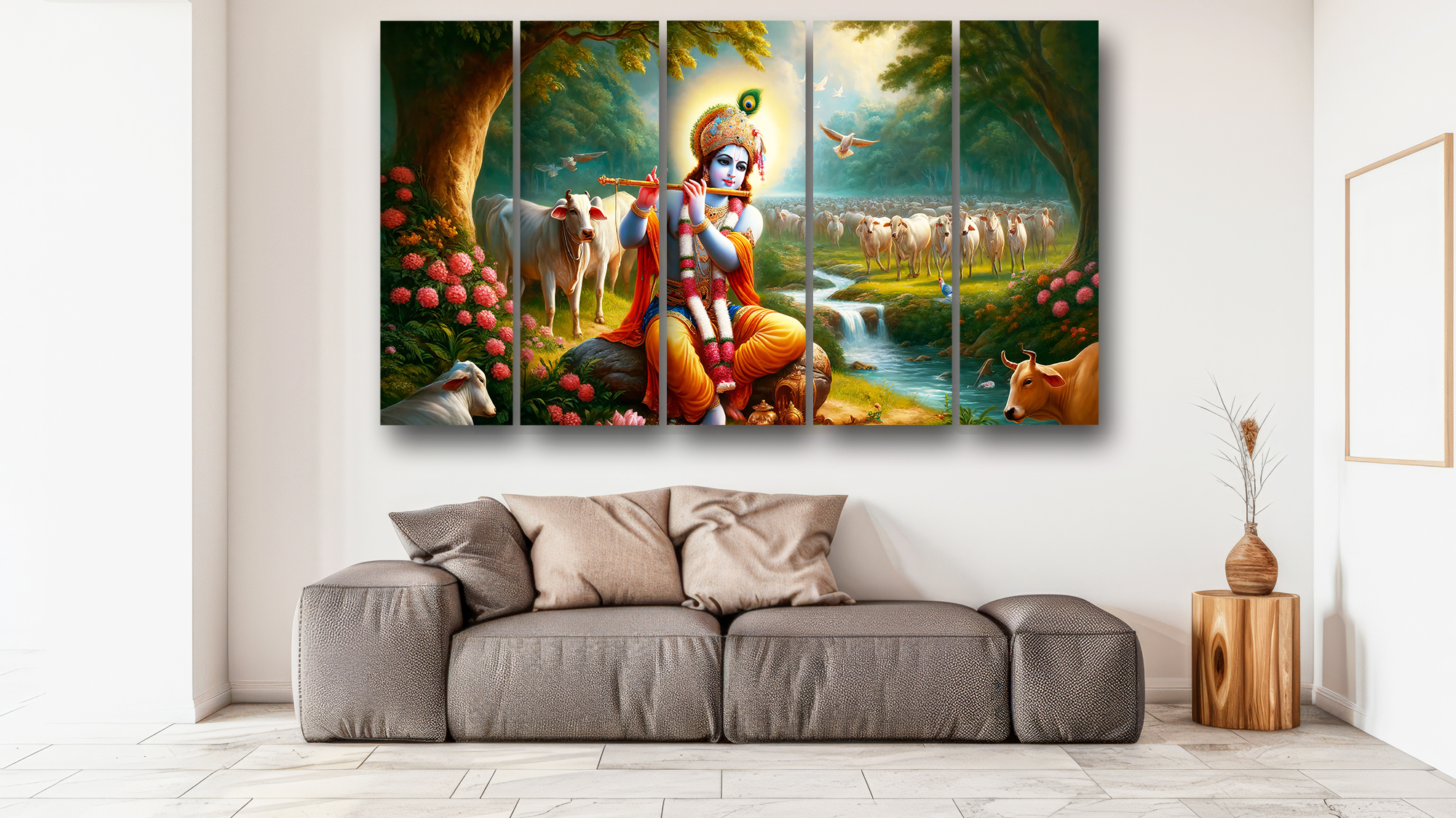 Casperme krishan ji Wall Painting Framed Big Size For Living Room, Home, office & Wall Decor, 48 x 30 inches set of 5 - Image 4