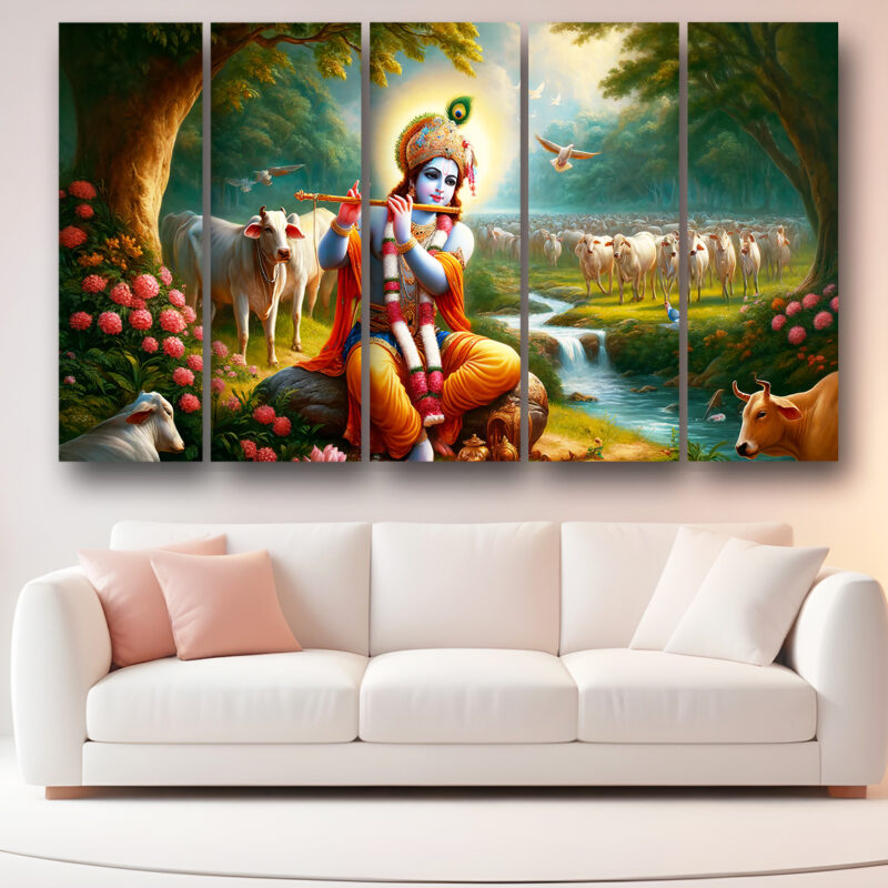 Casperme krishan ji Wall Painting Framed Big Size For Living Room, Home, office & Wall Decor, 48 x 30 inches set of 5