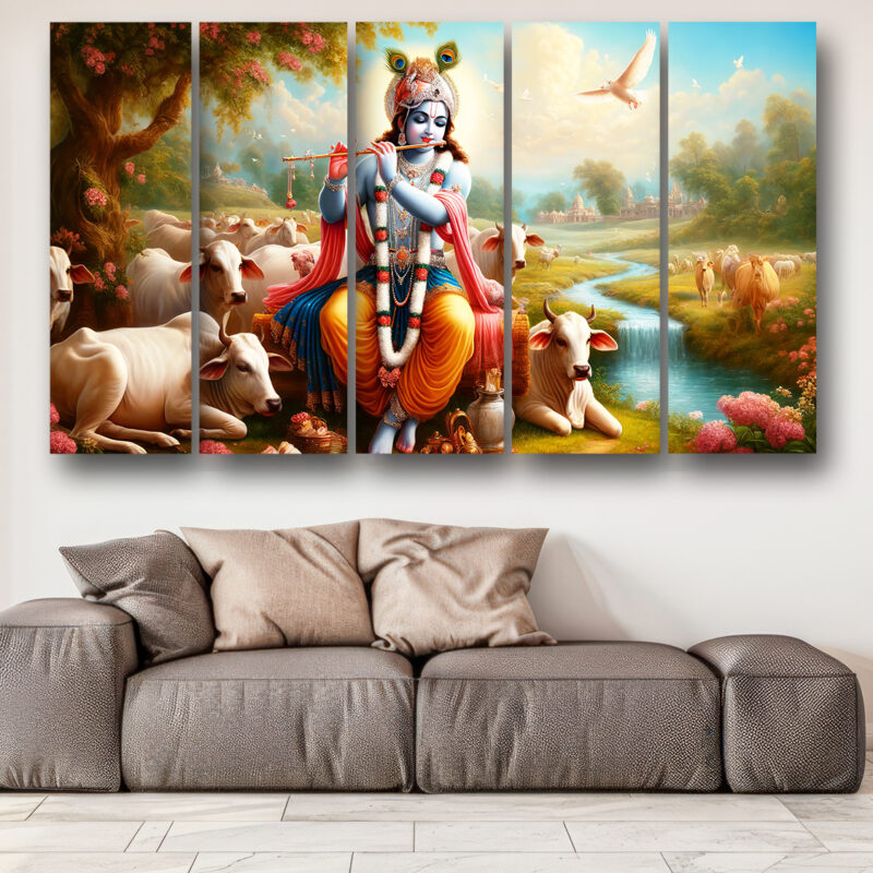 Casperme krishan ji Wall Painting Framed Big Size For Living Room, Home, office & Wall Decor, 48 x 30 inches set of 5