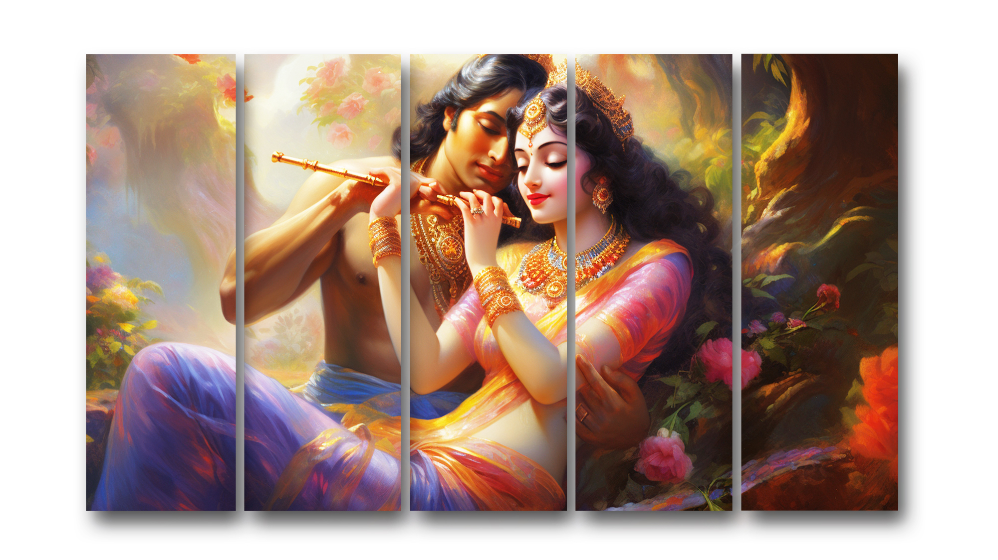 Casperme Radha krishan Wall Painting Framed Big Size For Living Room, Home, office & Wall Decor, 48 x 30 inches set of 5 - Image 2