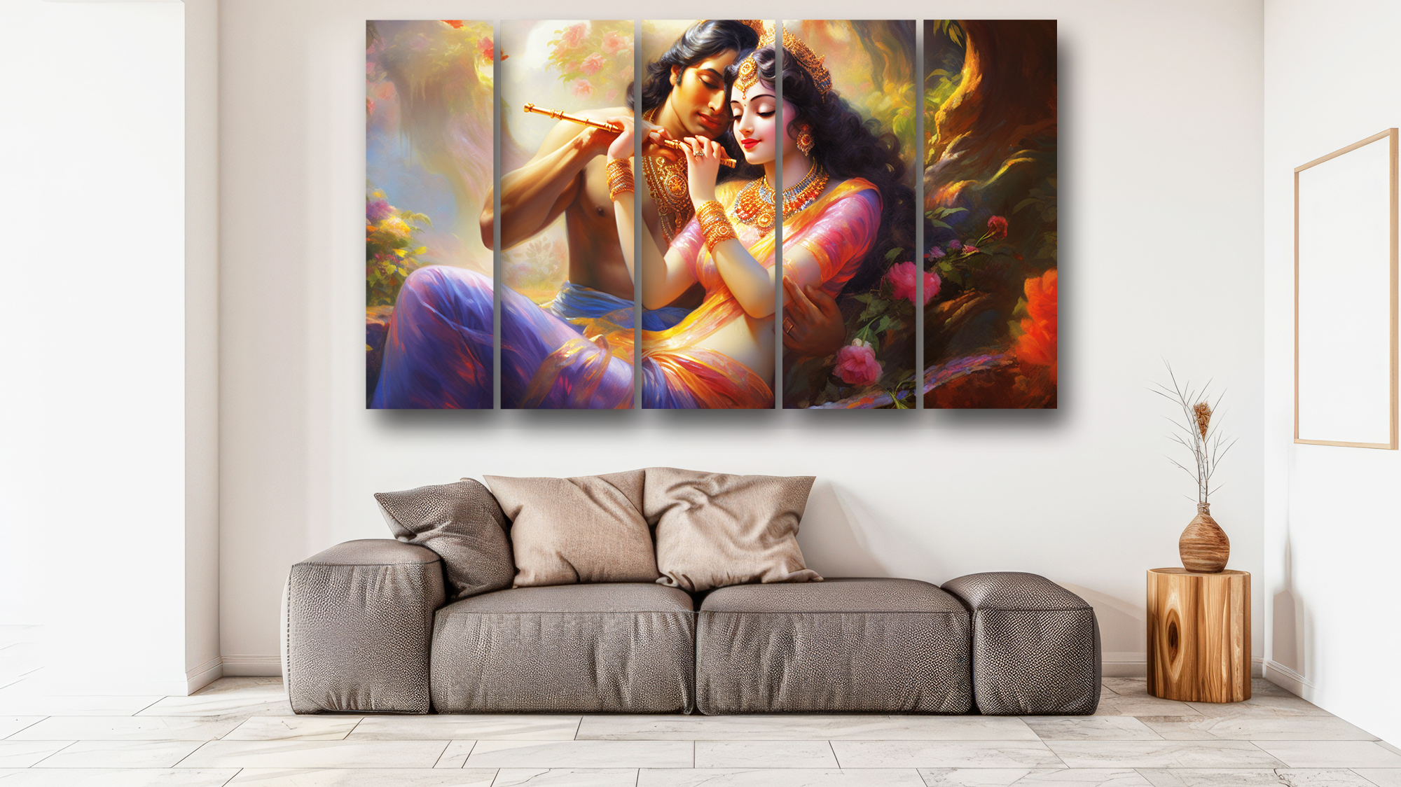 Casperme Radha krishan Wall Painting Framed Big Size For Living Room, Home, office & Wall Decor, 48 x 30 inches set of 5 - Image 4