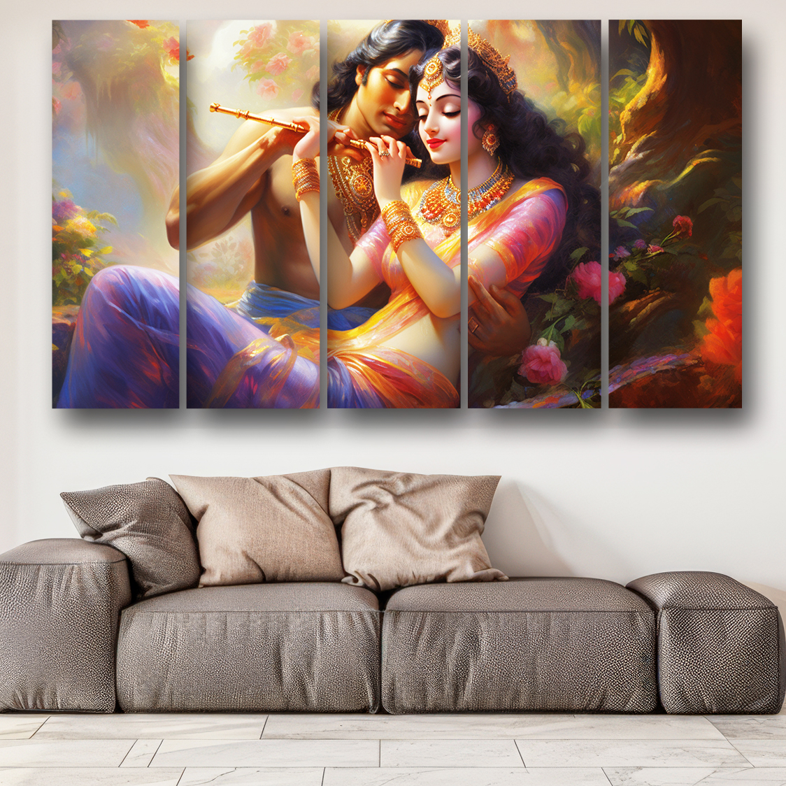 Casperme Radha krishan Wall Painting Framed Big Size For Living Room, Home, office & Wall Decor, 48 x 30 inches set of 5