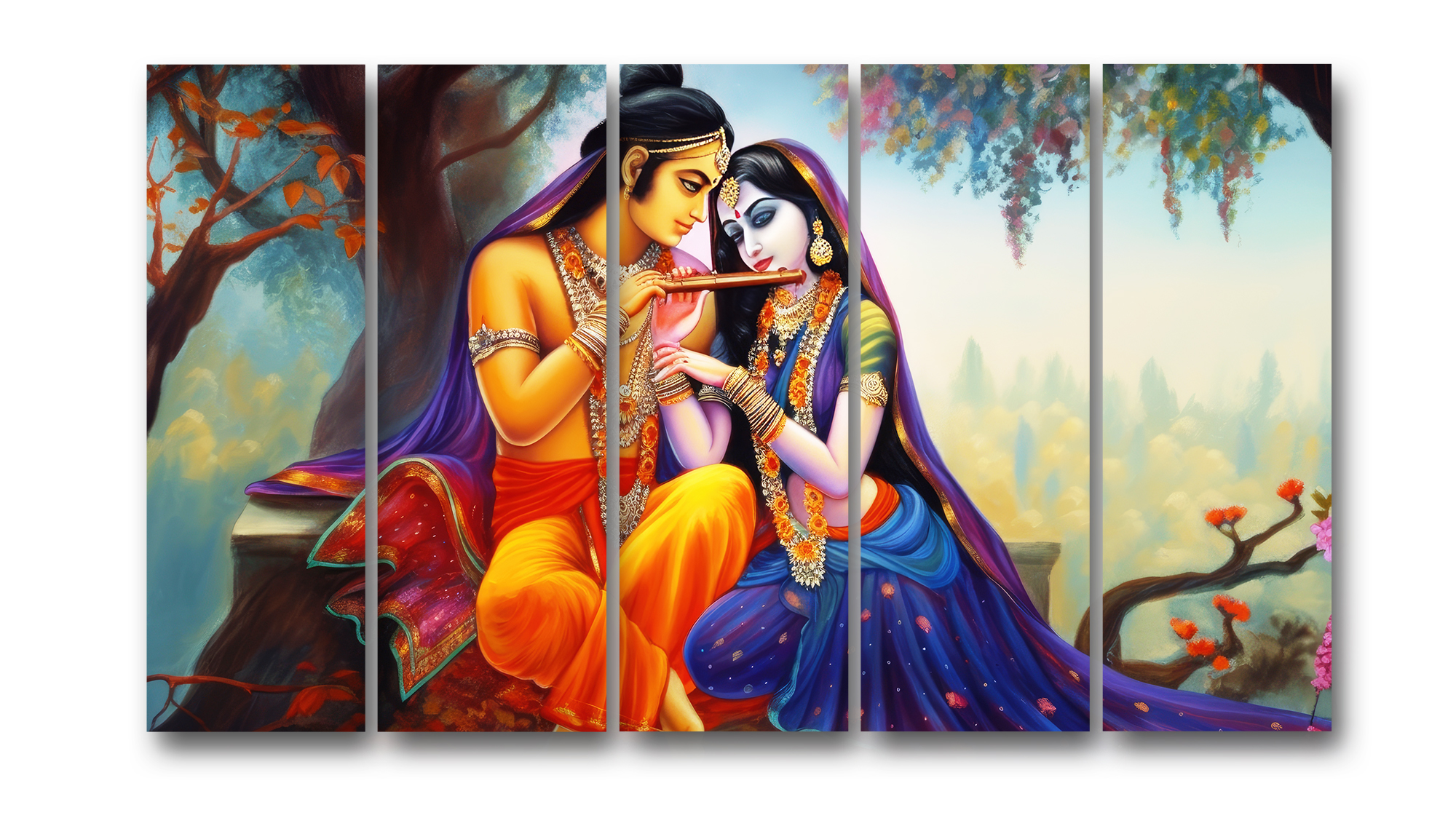 Casperme Radha krishan Wall Painting Framed Big Size For Living Room, Home, office & Wall Decor, 48 x 30 inches set of 5 - Image 2