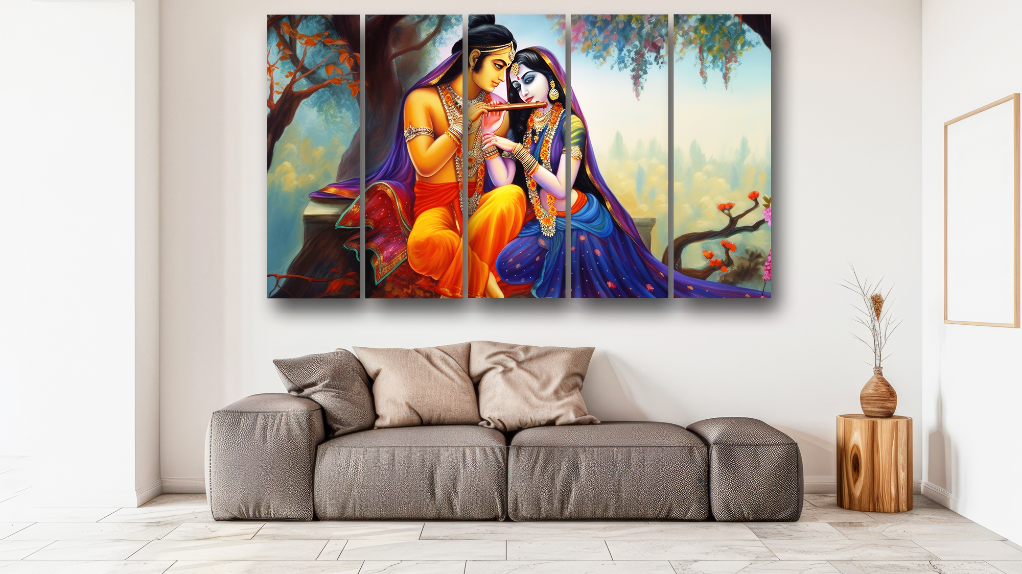 Casperme Radha krishan Wall Painting Framed Big Size For Living Room, Home, office & Wall Decor, 48 x 30 inches set of 5 - Image 4