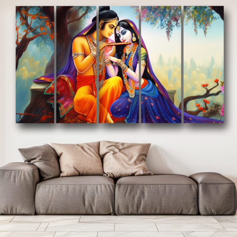 Casperme Radha krishan Wall Painting Framed Big Size For Living Room, Home, office & Wall Decor, 48 x 30 inches set of 5