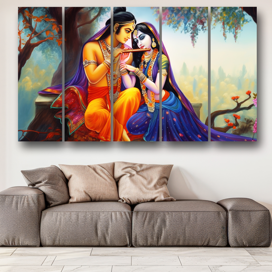 Casperme Radha krishan Wall Painting Framed Big Size For Living Room, Home, office & Wall Decor, 48 x 30 inches set of 5