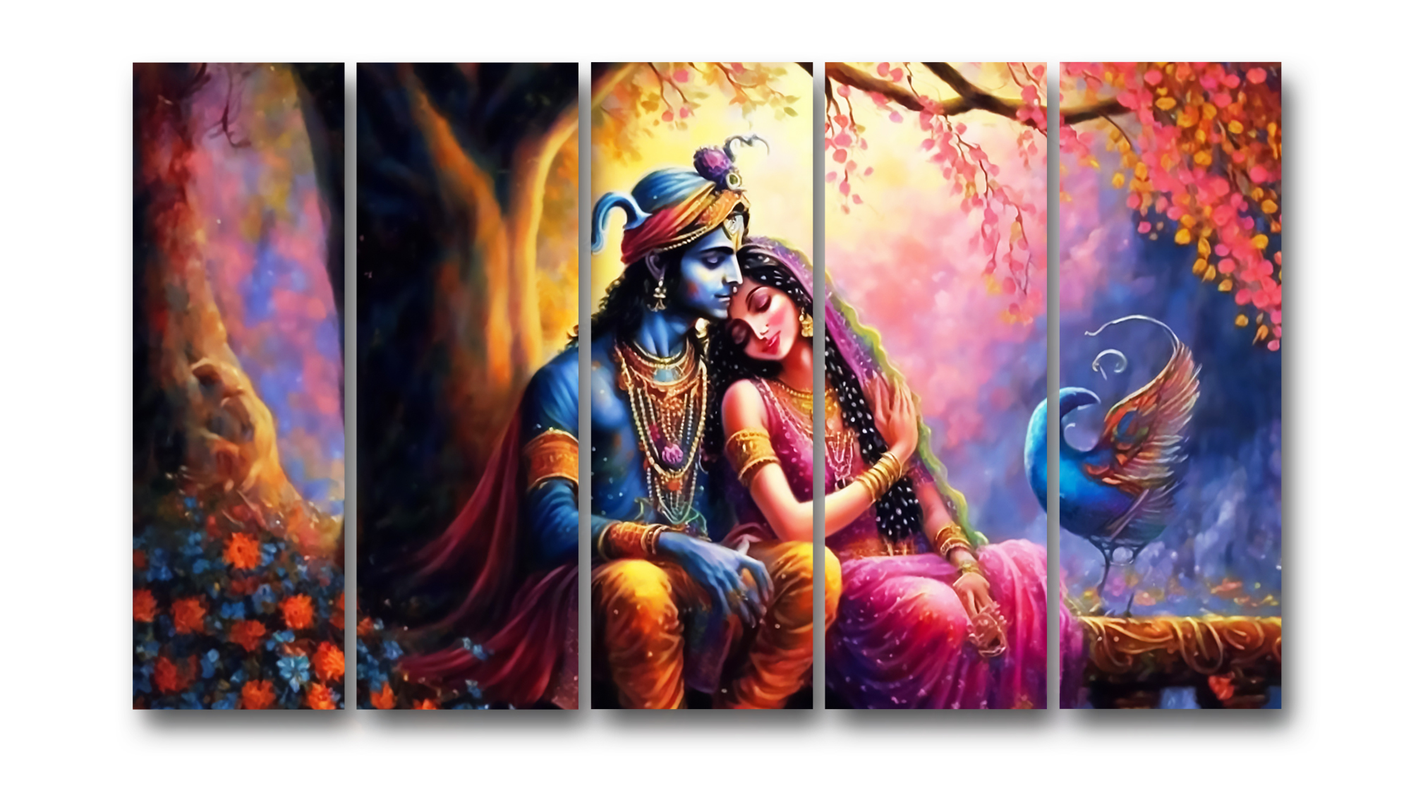 Casperme Radha krishan Wall Painting Framed Big Size For Living Room, Home, office & Wall Decor, 48 x 30 inches set of 5 - Image 2