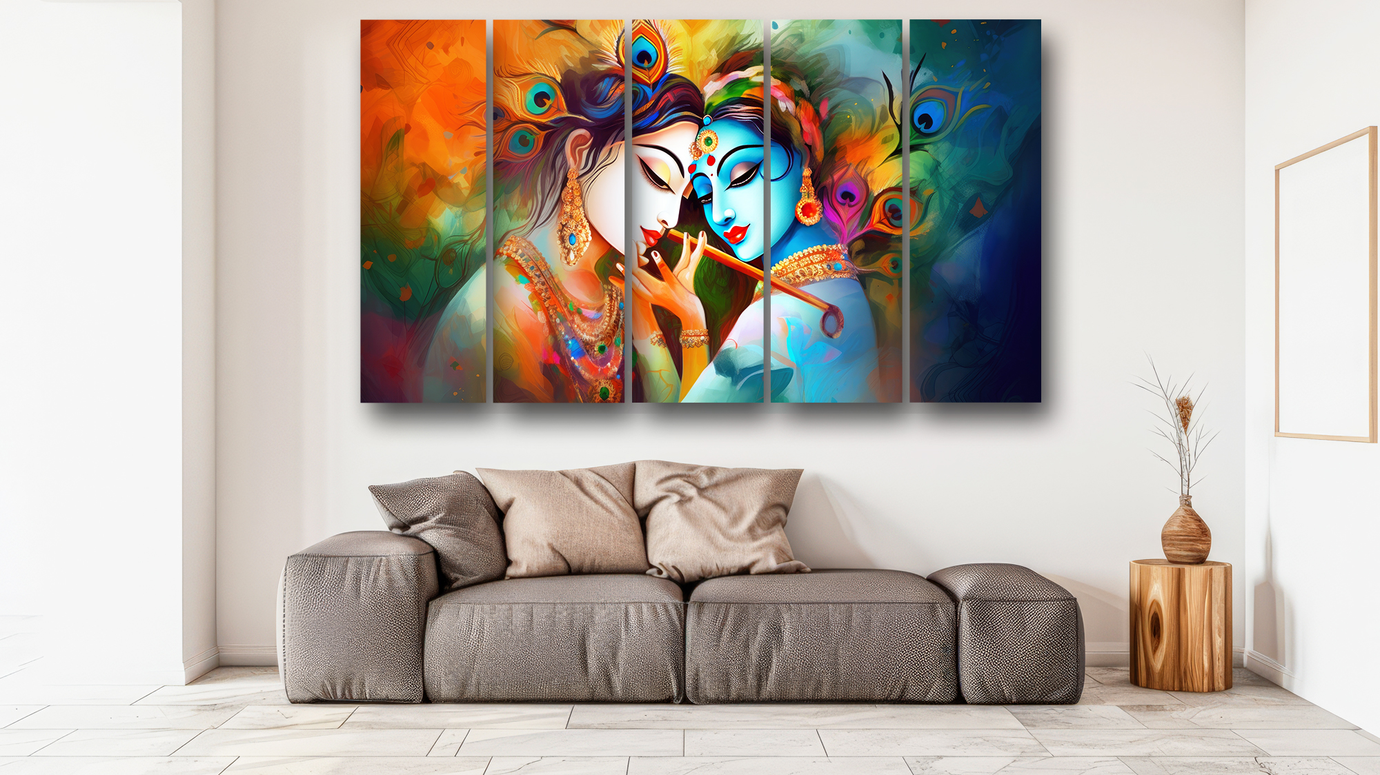 Casperme Radha krishan Wall Painting Framed Big Size For Living Room, Home, office & Wall Decor, 48 x 30 inches set of 5 - Image 4
