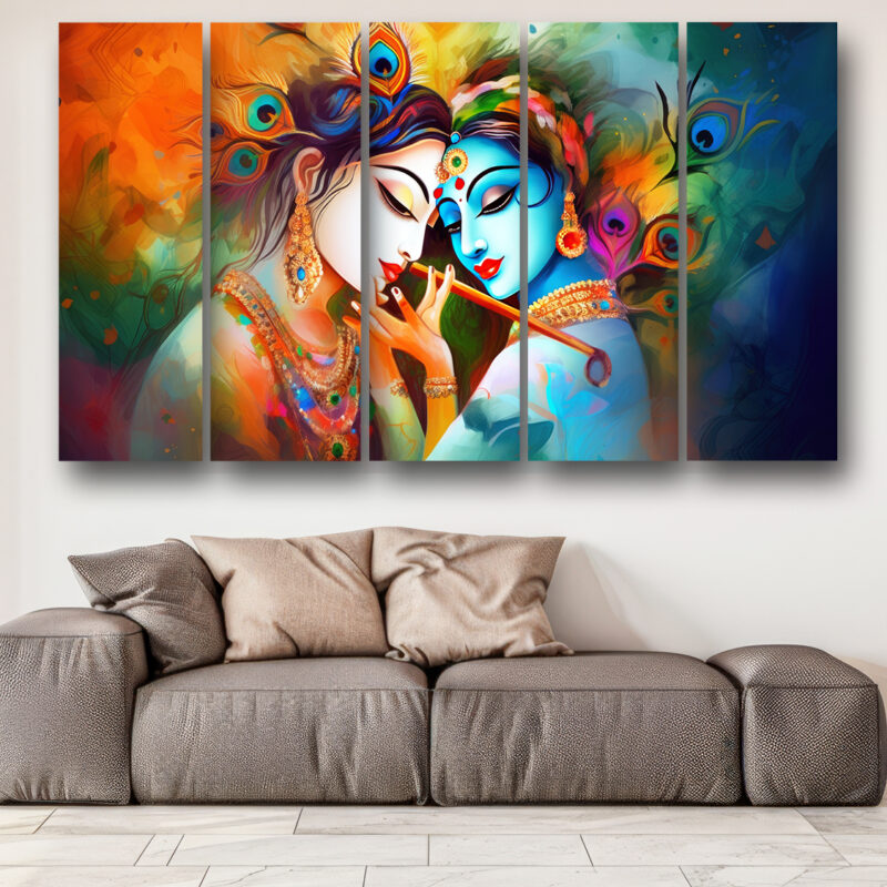 Casperme Radha krishan Wall Painting Framed Big Size For Living Room, Home, office & Wall Decor, 48 x 30 inches set of 5
