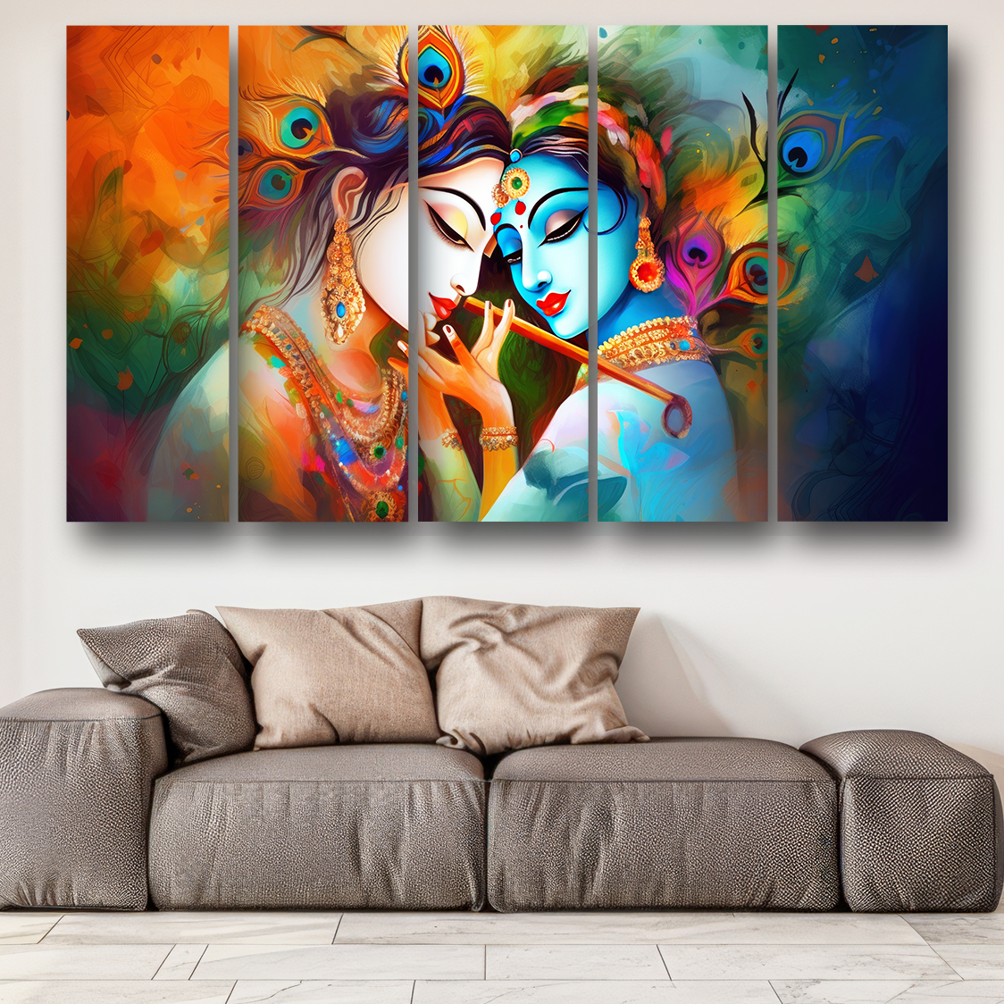 Casperme Radha krishan Wall Painting Framed Big Size For Living Room, Home, office & Wall Decor, 48 x 30 inches set of 5