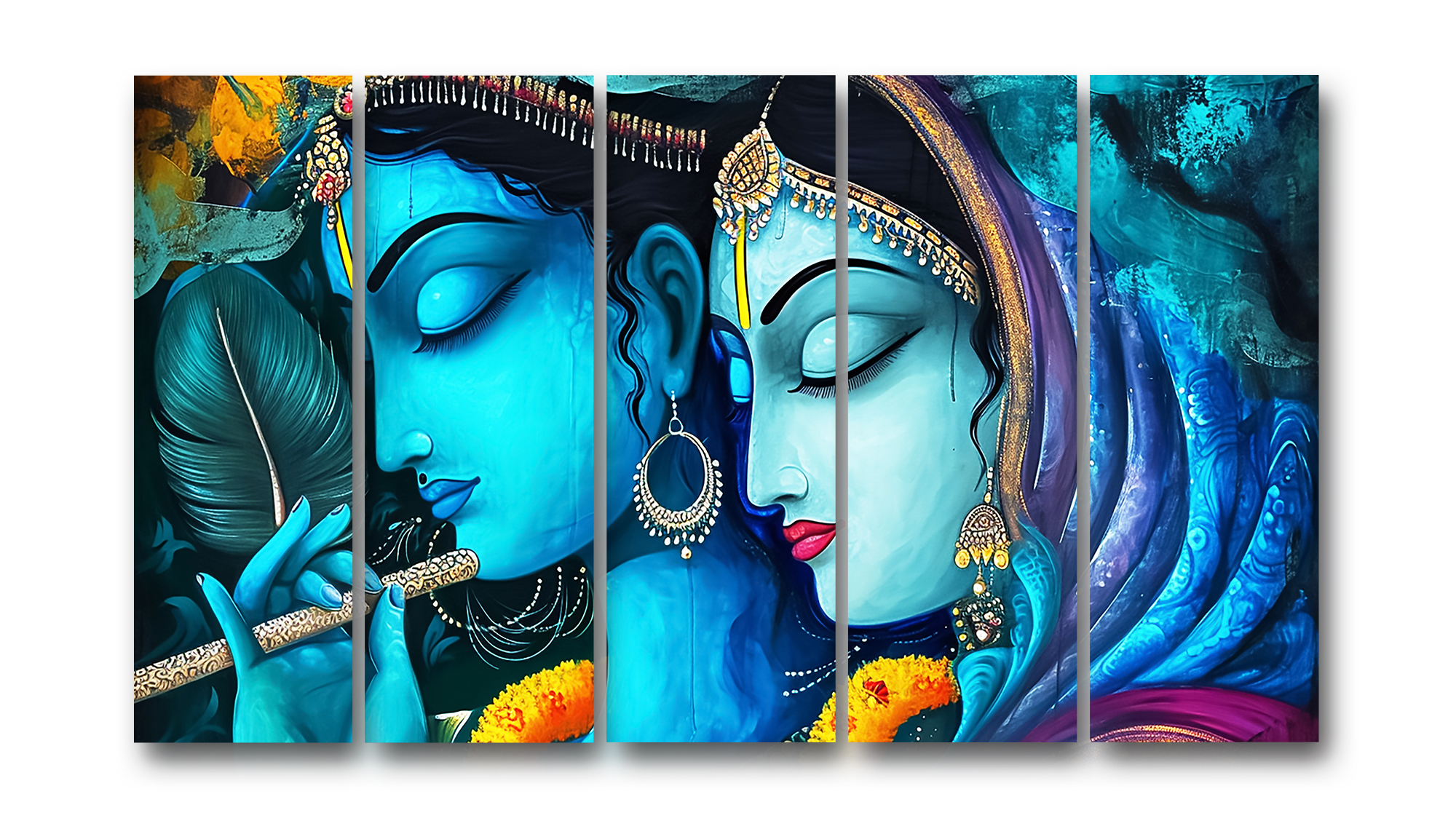 Casperme Radha krishan Wall Painting Framed Big Size For Living Room, Home, office & Wall Decor, 48 x 30 inches set of 5 - Image 2
