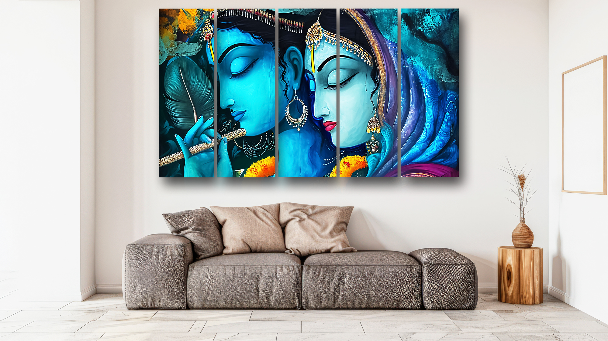 Casperme Radha krishan Wall Painting Framed Big Size For Living Room, Home, office & Wall Decor, 48 x 30 inches set of 5 - Image 4
