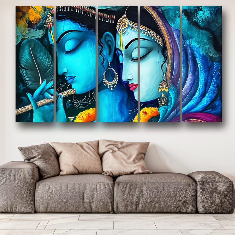 Casperme Radha krishan Wall Painting Framed Big Size For Living Room, Home, office & Wall Decor, 48 x 30 inches set of 5