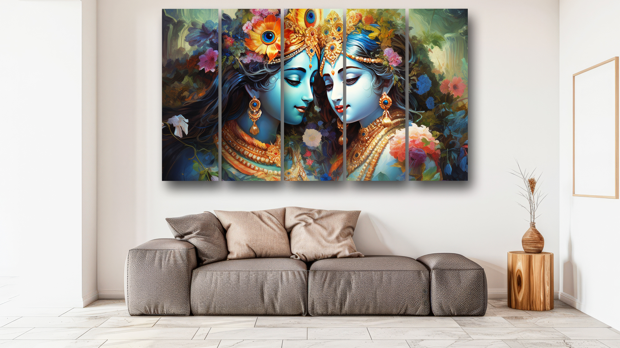 Casperme Radha krishan Wall Painting Framed Big Size For Living Room, Home, office & Wall Decor, 48 x 30 inches set of 5 - Image 4