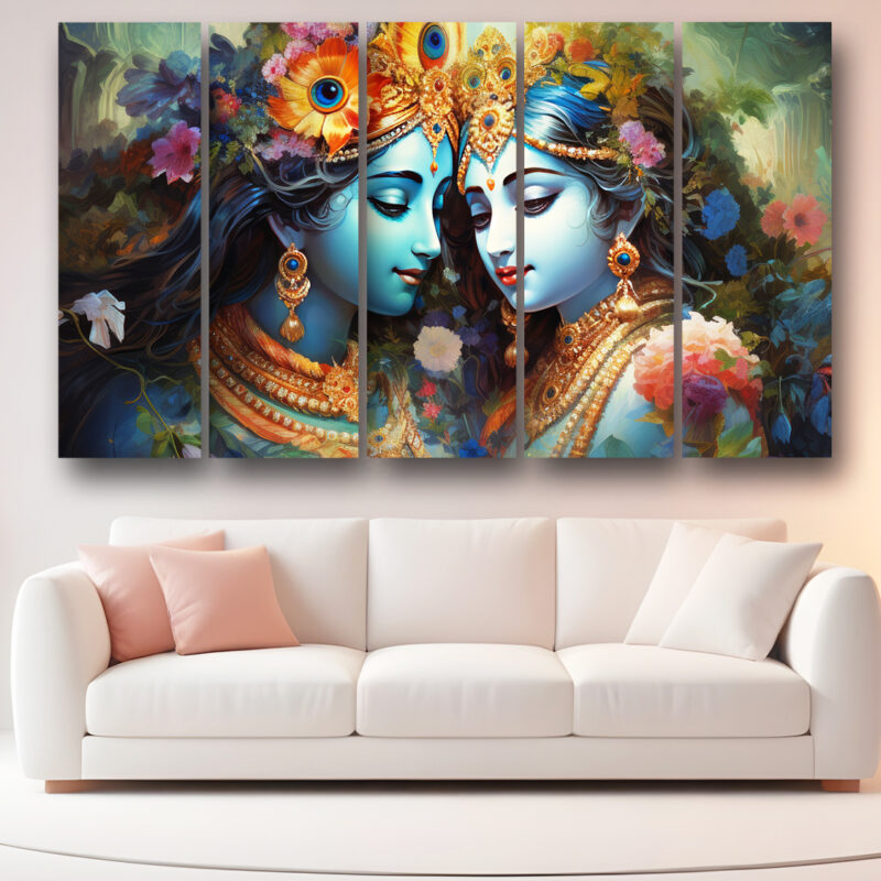 Casperme Radha krishan Wall Painting Framed Big Size For Living Room, Home, office & Wall Decor, 48 x 30 inches set of 5