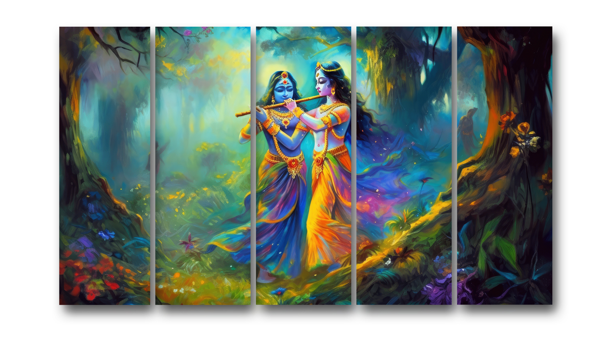 Casperme Radha krishan Wall Painting Framed Big Size For Living Room, Home, office & Wall Decor, 48 x 30 inches set of 5 - Image 2