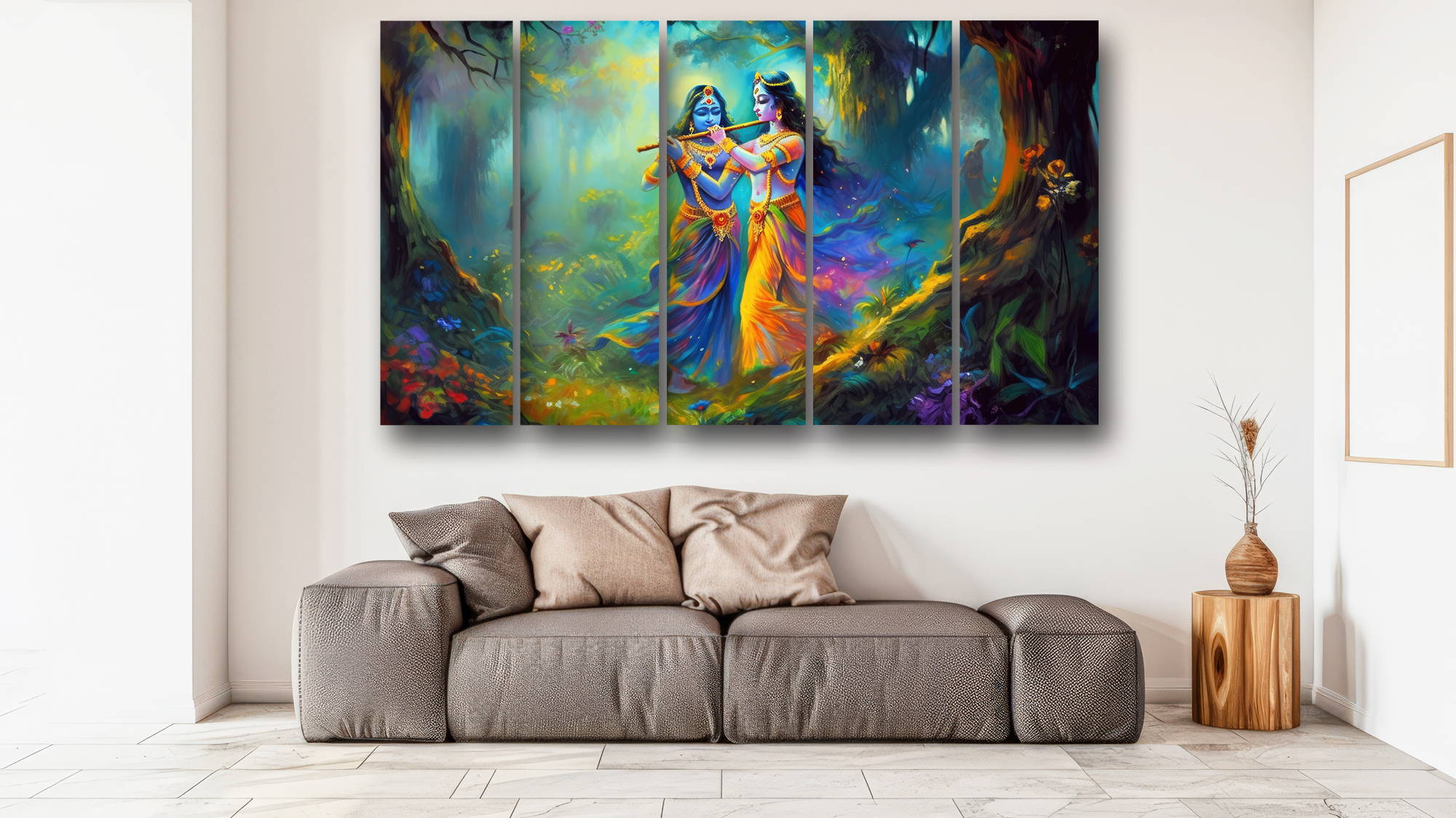 Casperme Radha krishan Wall Painting Framed Big Size For Living Room, Home, office & Wall Decor, 48 x 30 inches set of 5 - Image 4